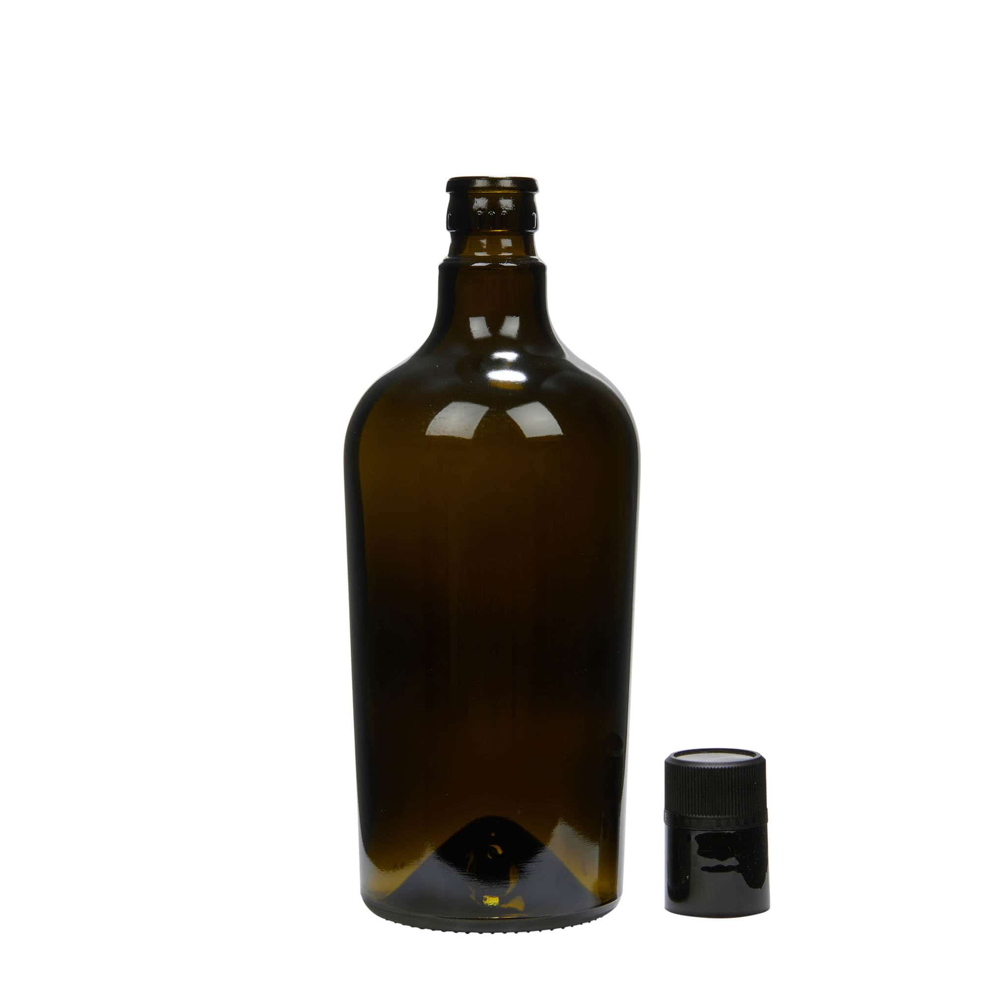 750 ml etikka-/öljypullo 'Oleum', lasi, antiikinvihreä, suu: DOP