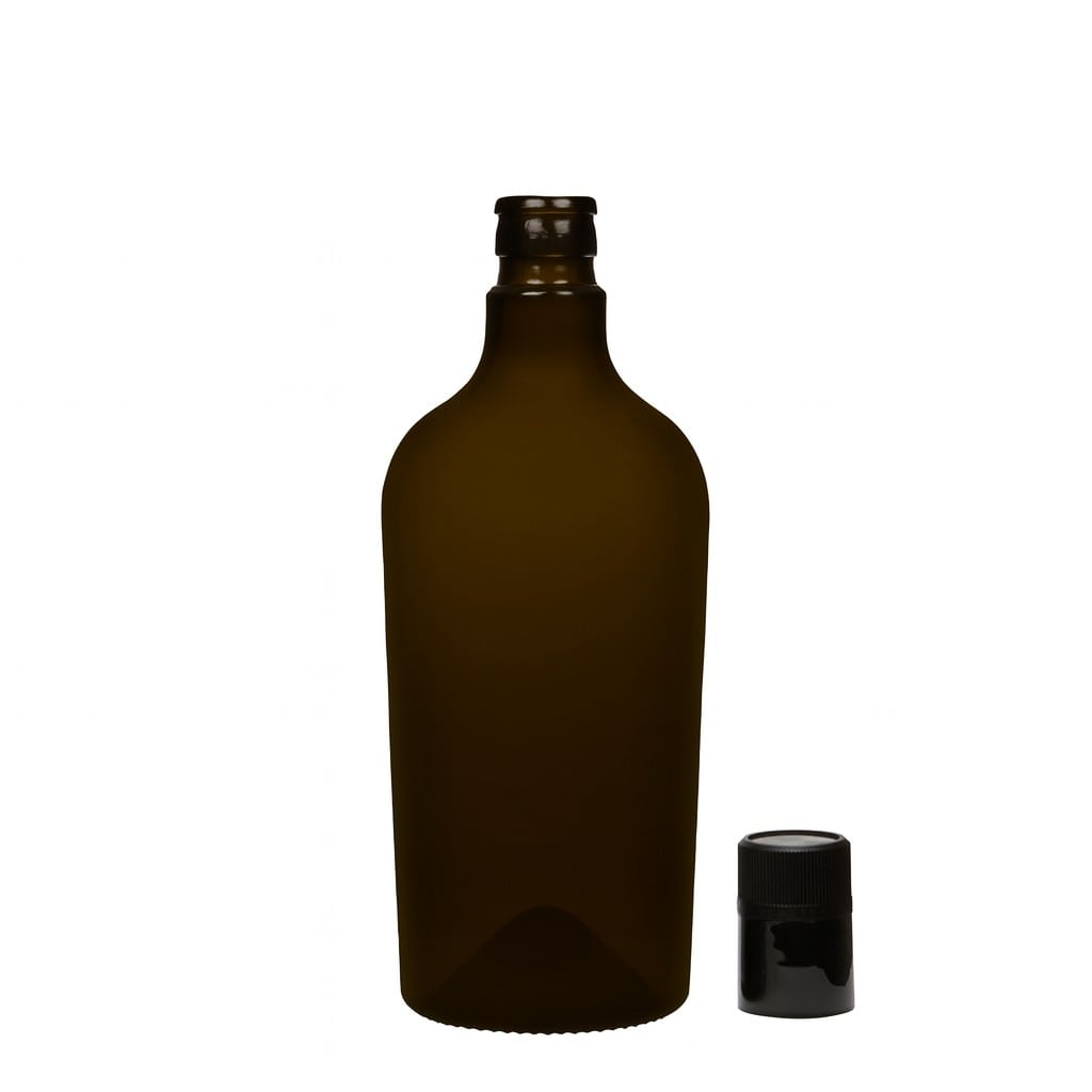750 ml etikka-/öljypullo 'Oleum', lasia, antiikkivihreä, suuaukko: DOP