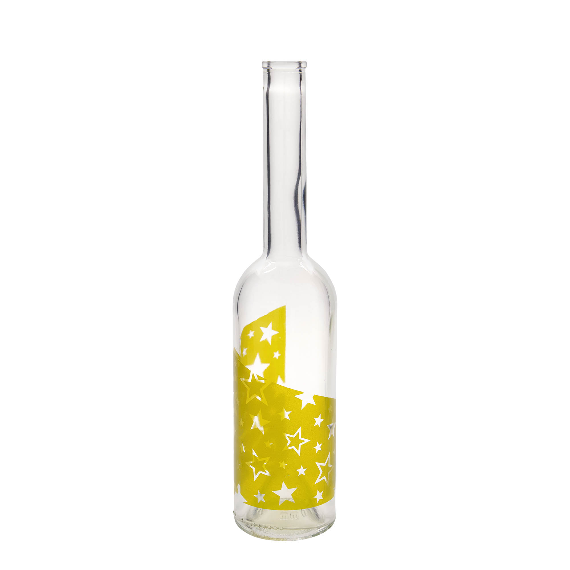 500 ml lasipullo 'Opera', kuvio: kultatähdet, suuaukko: korkki