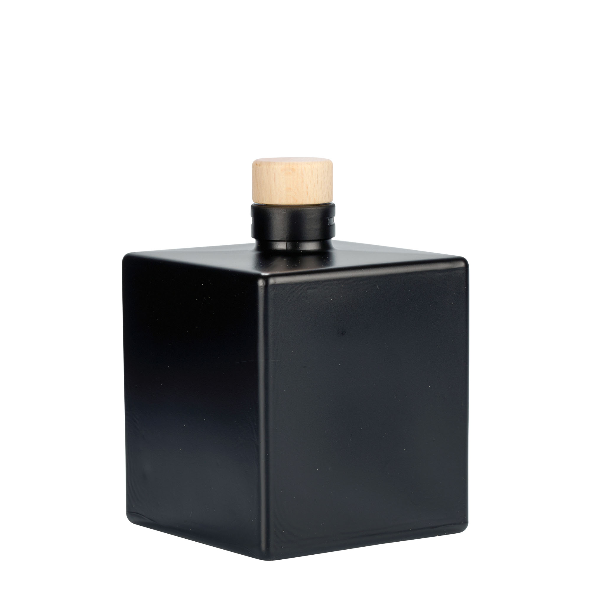 500 ml lasipullo ”Cube”, neliömäinen, musta, suuaukko: korkki