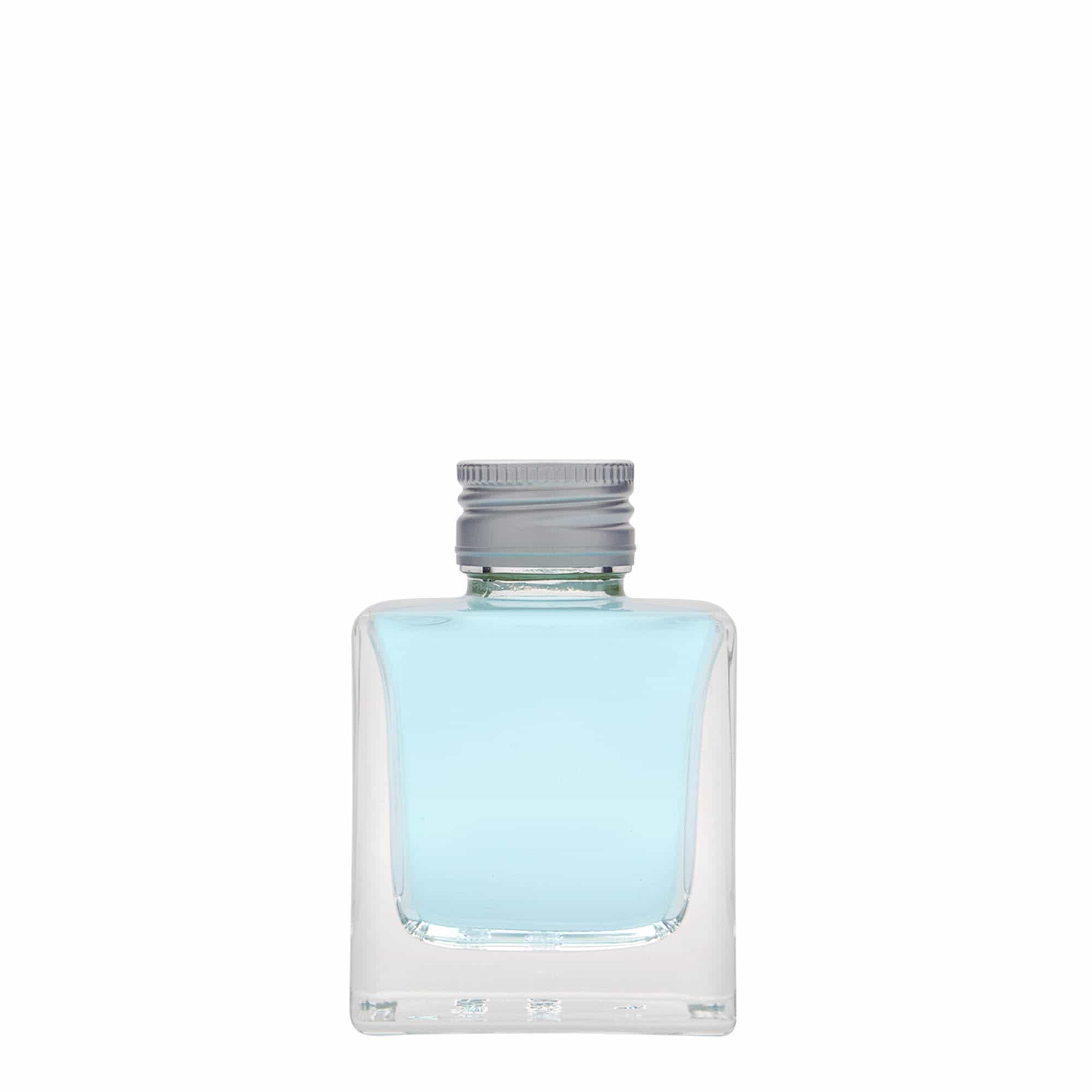 100 ml lasipullo 'Cube', neliö, suu: PP 28