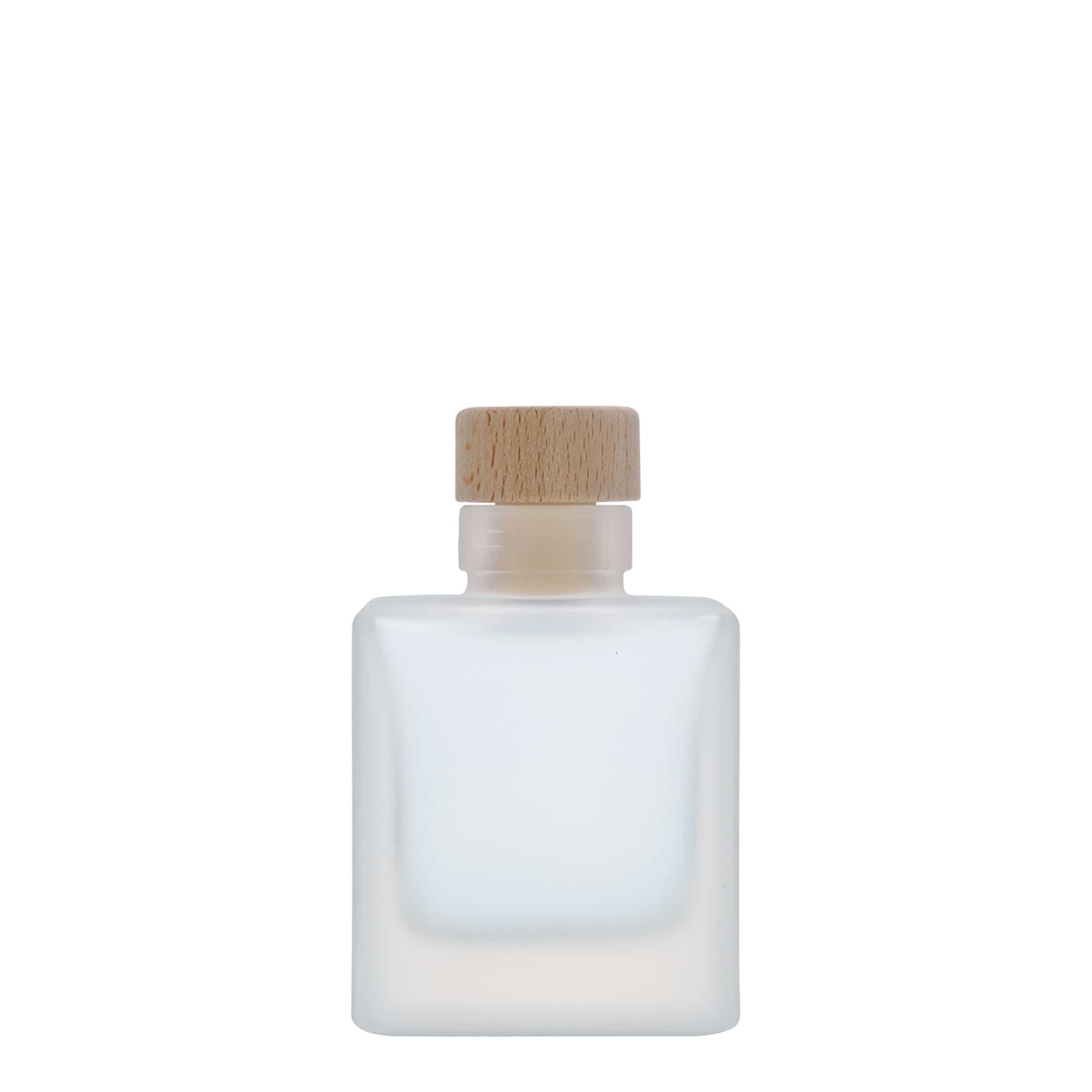 100 ml lasipullo 'Cube', neliö, huurrettu, suu: korkki