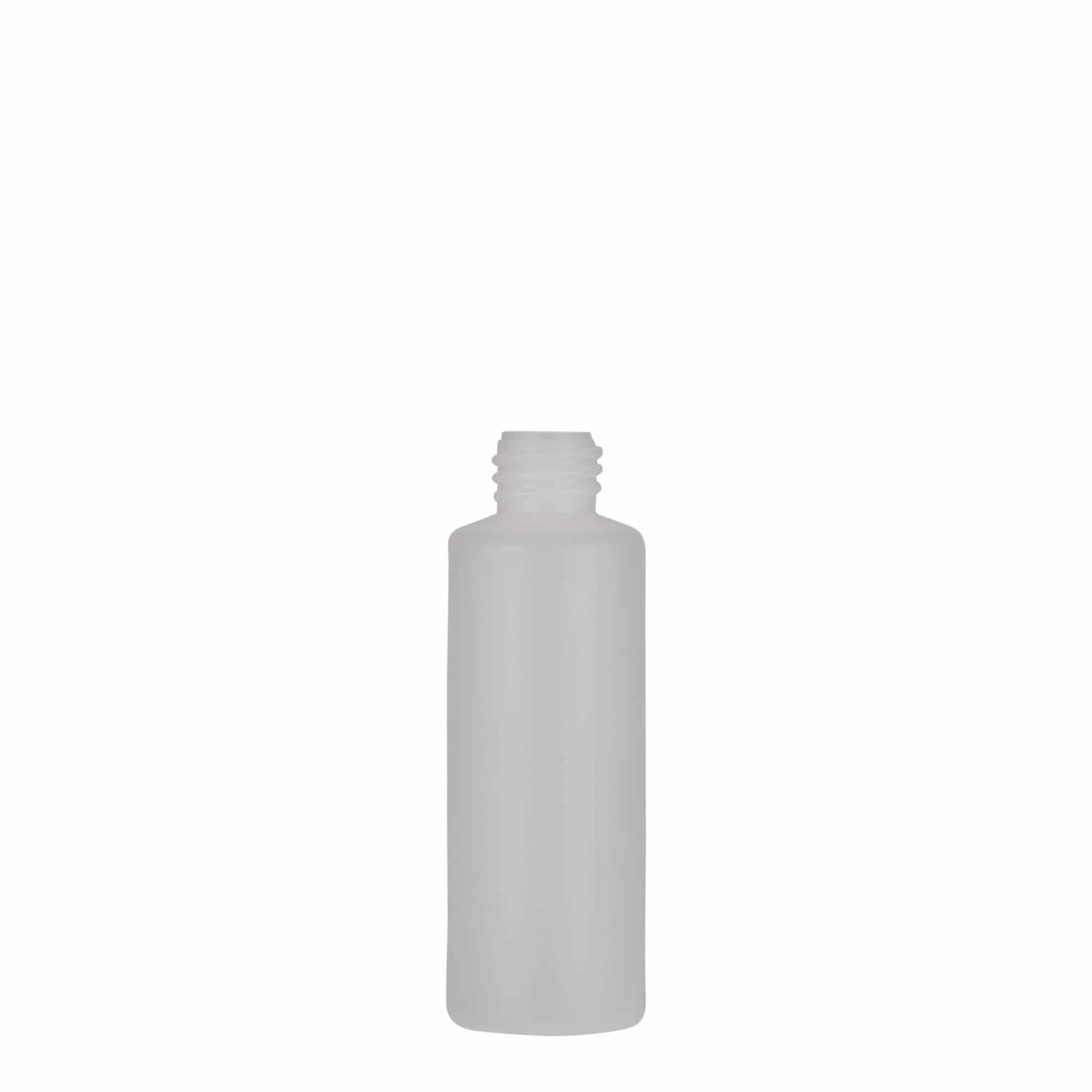 50 ml pyöreä pullo, PE-muovi, natur, suu: Kierrekorkki 50 ml pyöreä pullo, PE-muovi, natur, suu: Kierrekorkki
