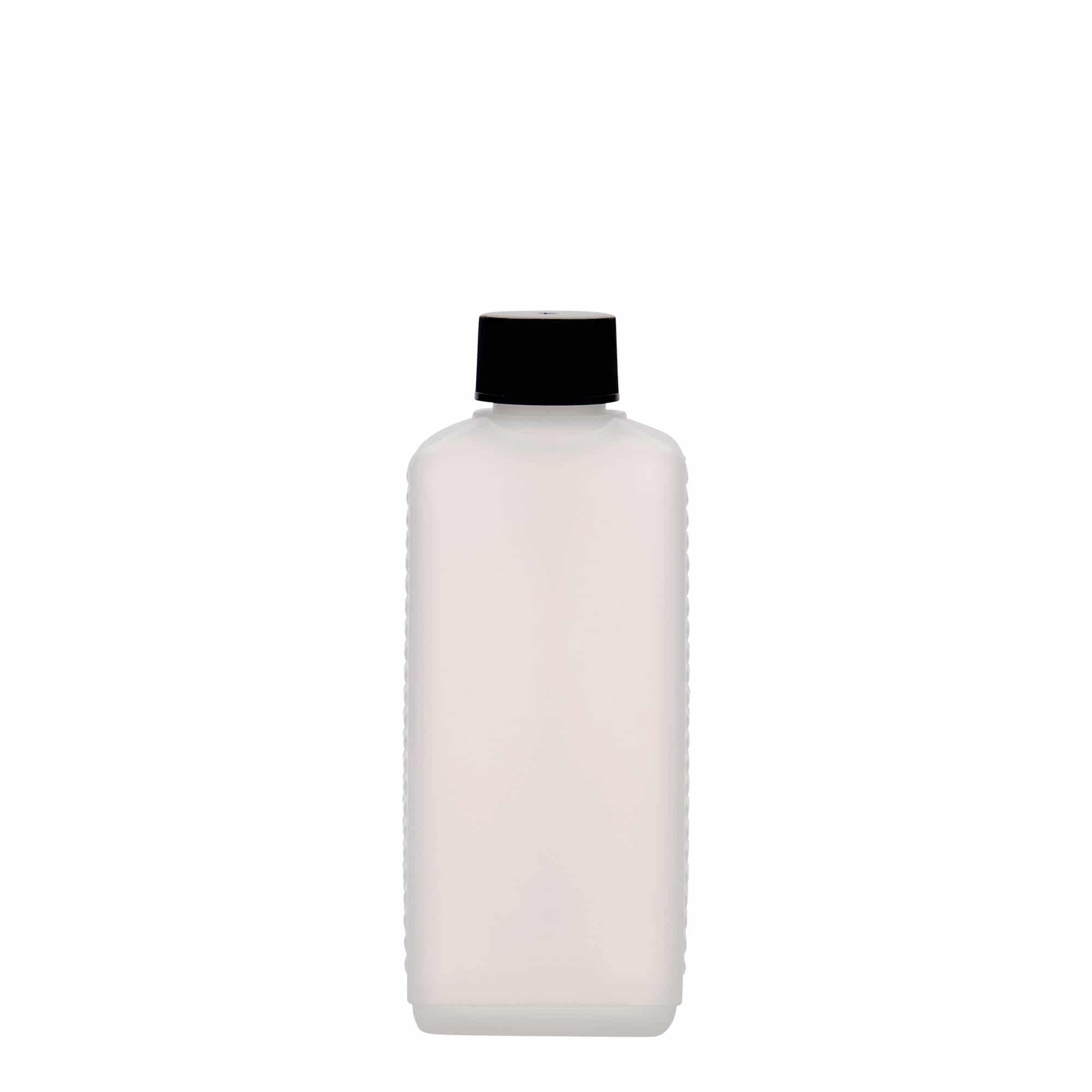 250 ml kanisteripullo, suorakaiteen muotoinen, HDPE-muovia, luonnonvärinen, suuaukko: DIN 25 EPE