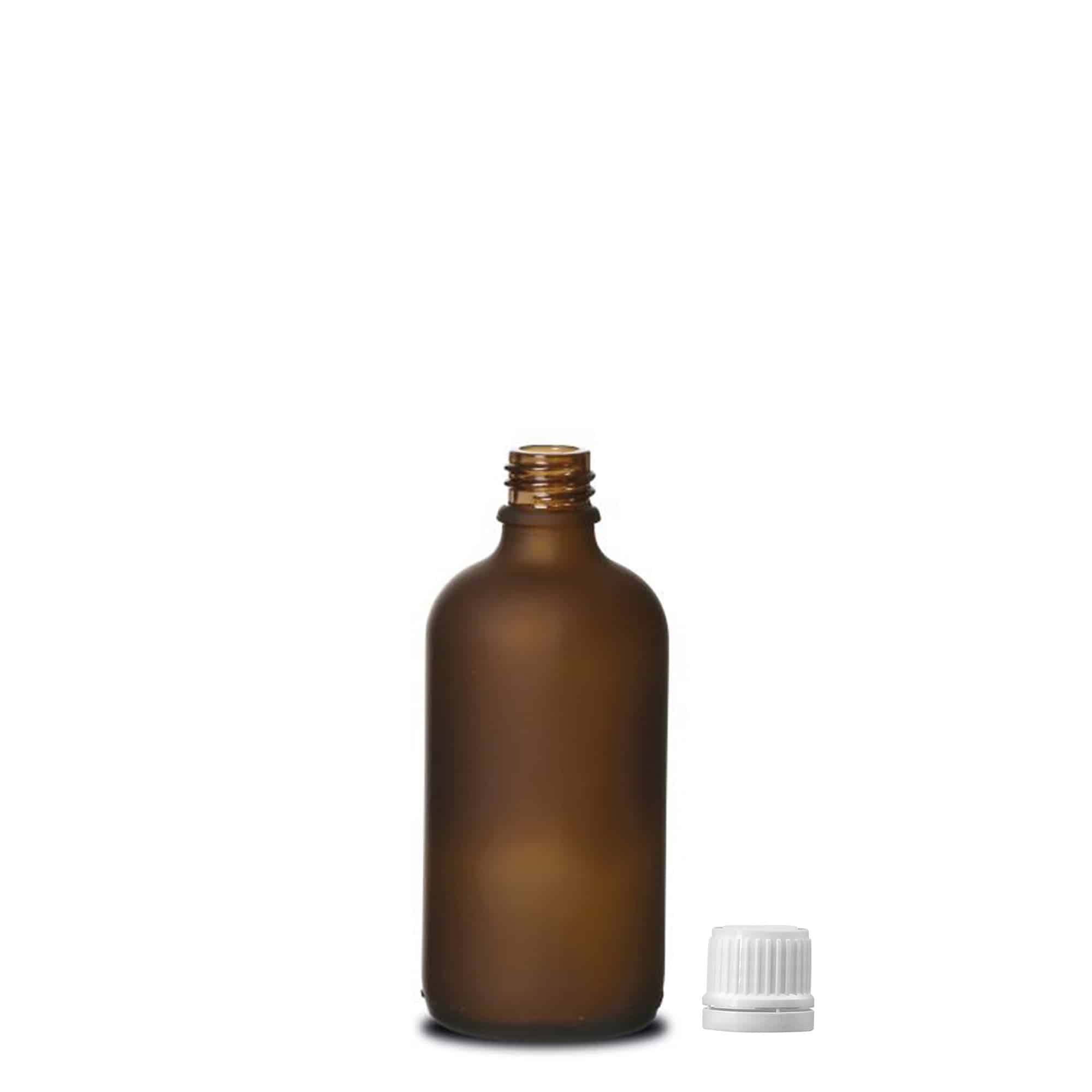 100 ml lääkepullo, lasia, ruskea huurrettu, suuaukko: DIN 18