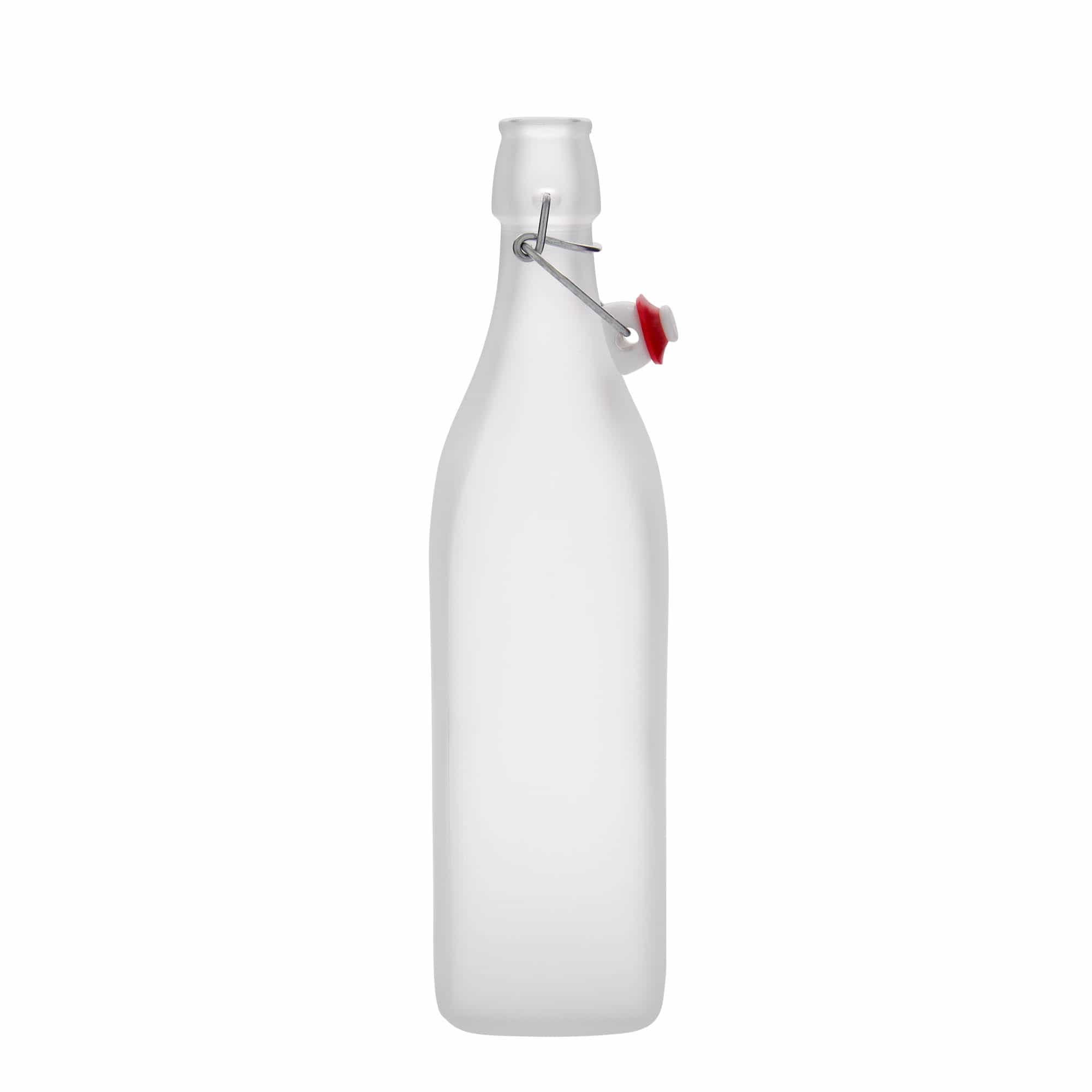 1.000 ml lasipullo 'Swing, neliö, huurrettu, suuaukko: pikalukko 1.000 ml lasipullo 'Swing, neliö, huurrettu, suuaukko: pikalukko