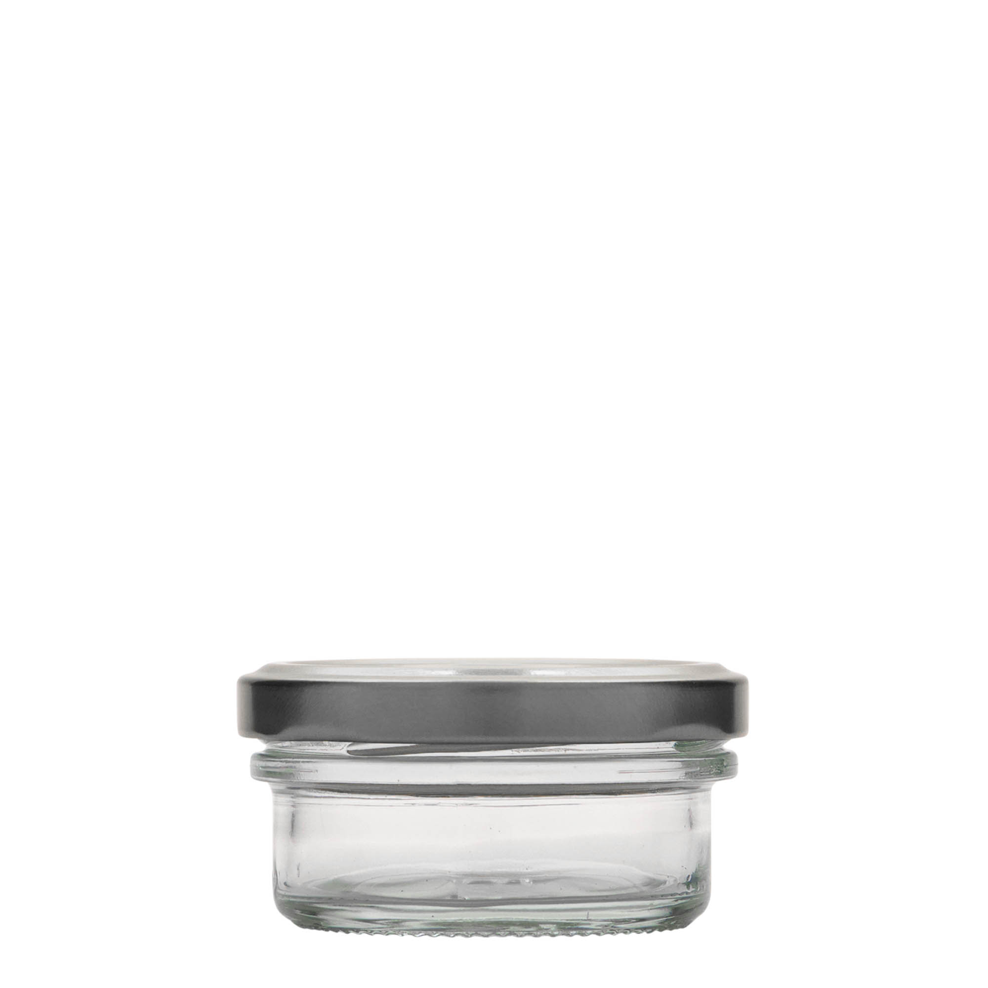 65 ml matala käännettävä lasipurkki, suuaukko: Twist-Off (TO 66) 65 ml matala käännettävä lasipurkki, suuaukko: Twist-Off (TO 66)