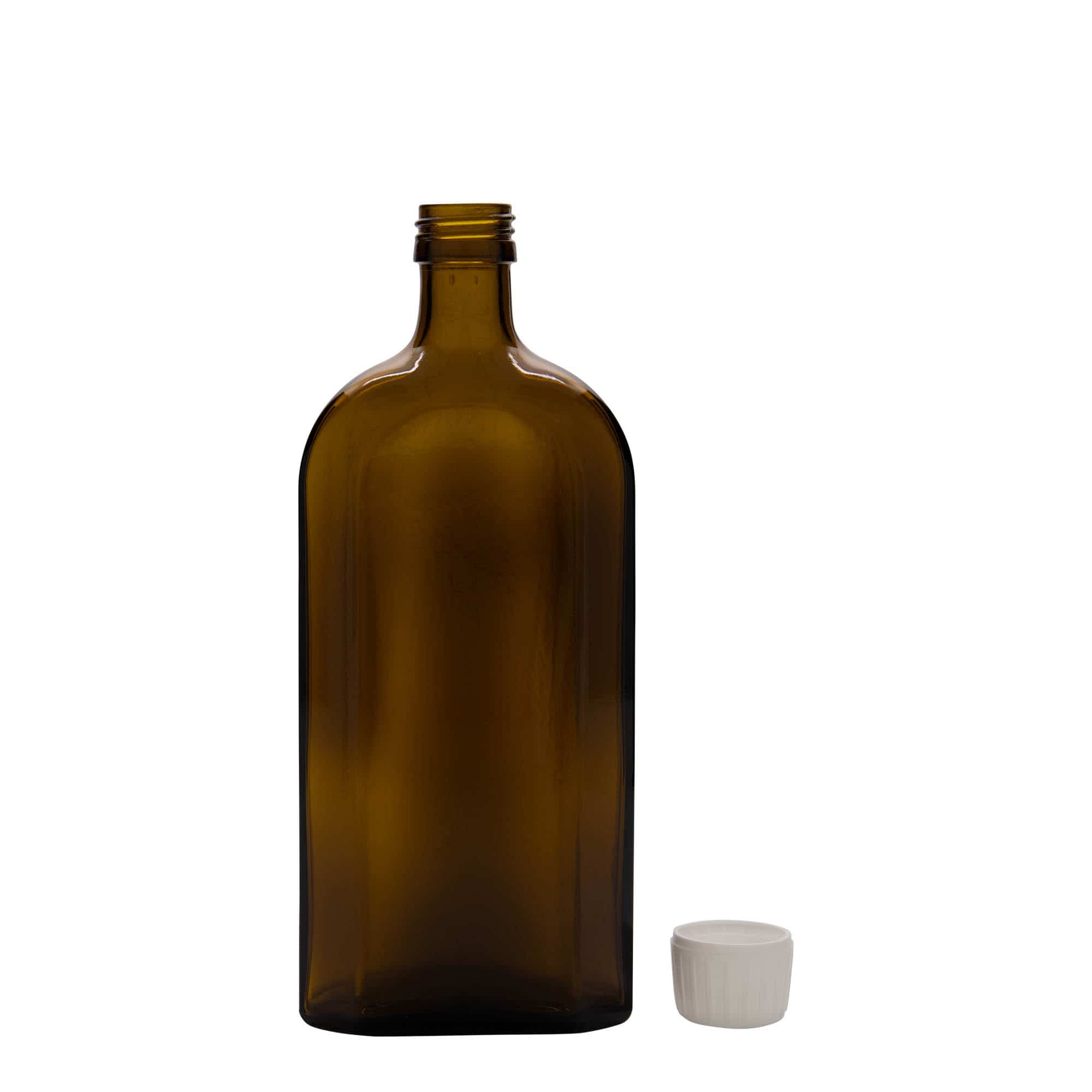 500 ml lääkepullo Meplat, soikea, lasi, ruskea, suuaukko: PP 28
