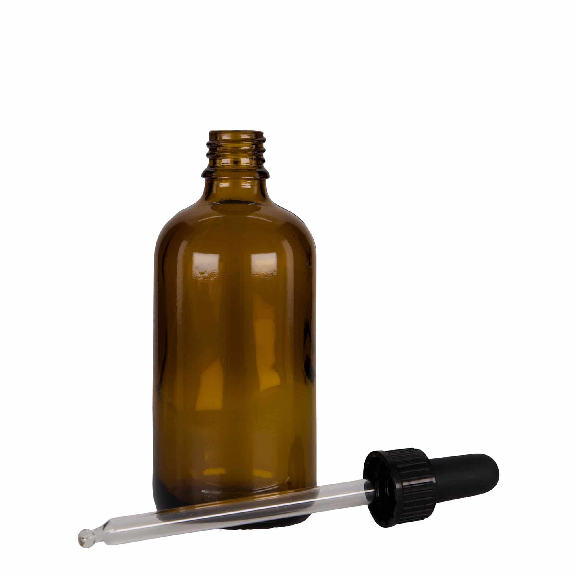 100 ml pipettipullo lääke, lasi, mustanruskea, suu: DIN 18