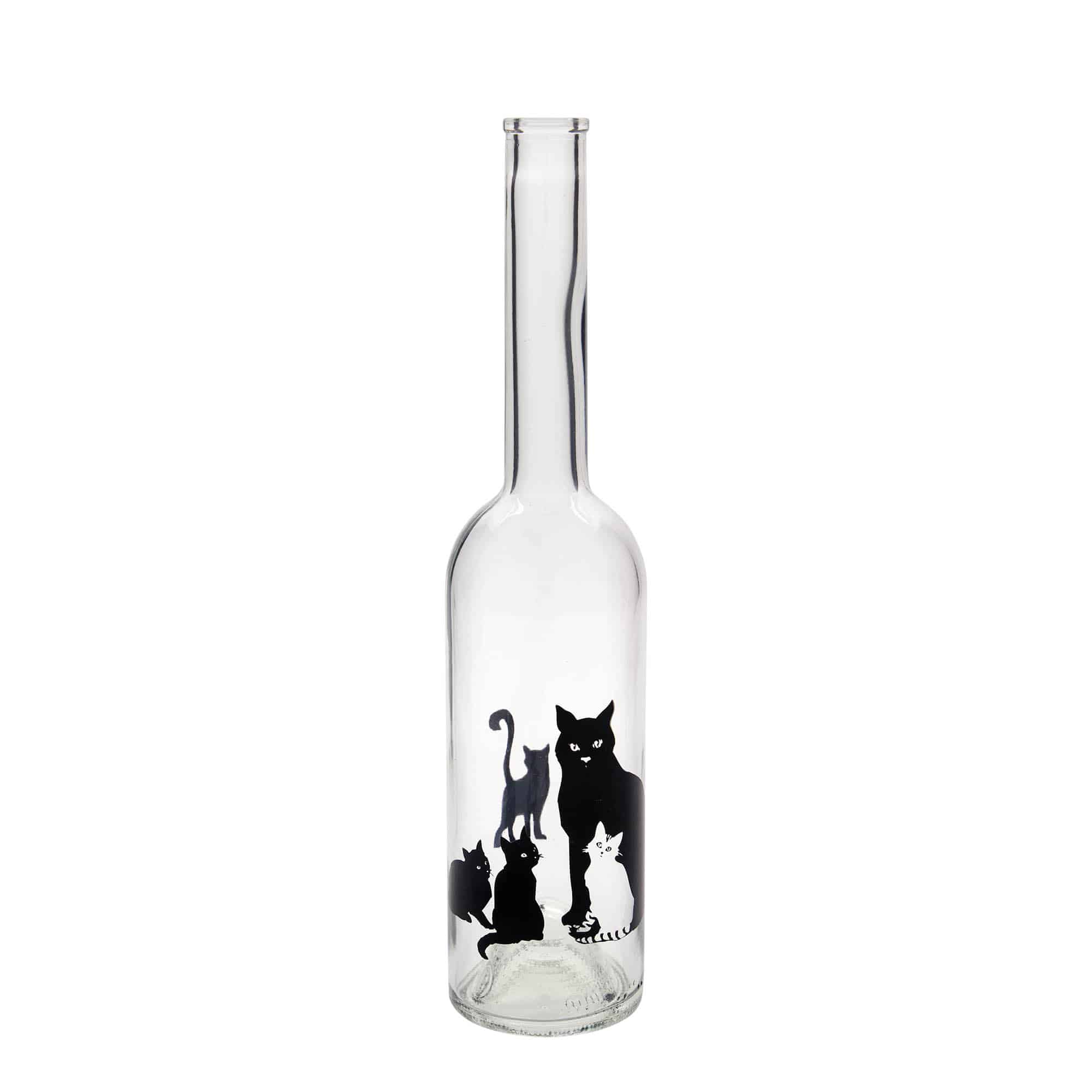 500 ml lasipullo 'Opera', kuvio: kissat, suuaukko: korkki