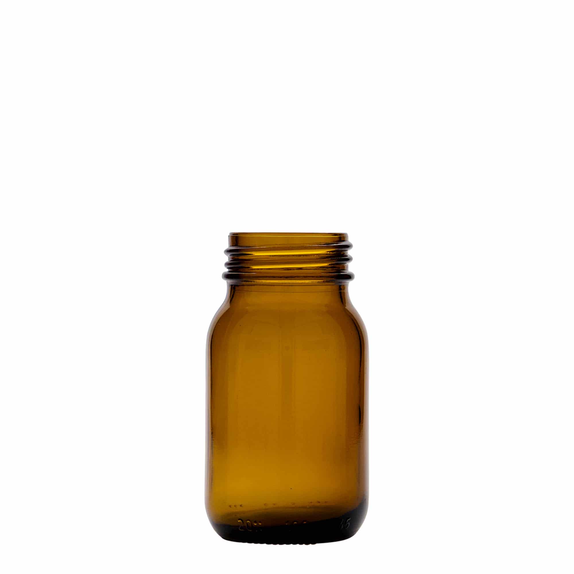 100 ml leveäkaul. lasipurkki, ruskea, suu: DIN 40 100 ml leveäkaul. lasipurkki, ruskea, suu: DIN 40