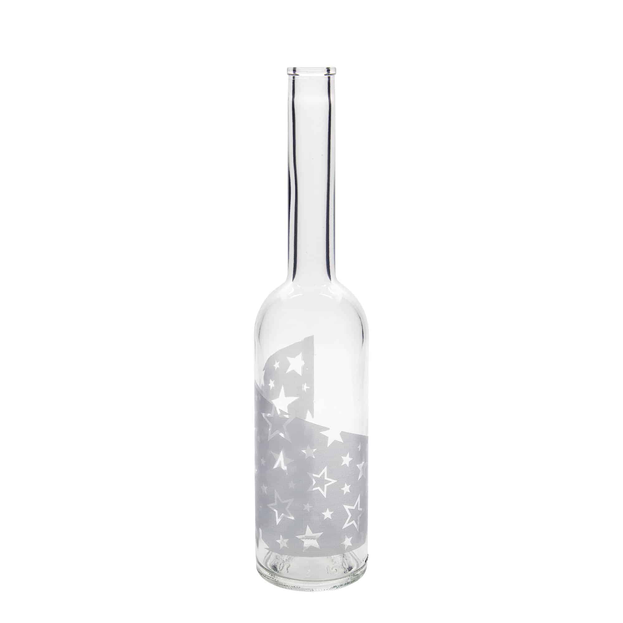 500 ml lasipullo ”Opera”, kuvio: hopeatähdet, suuaukko: korkki