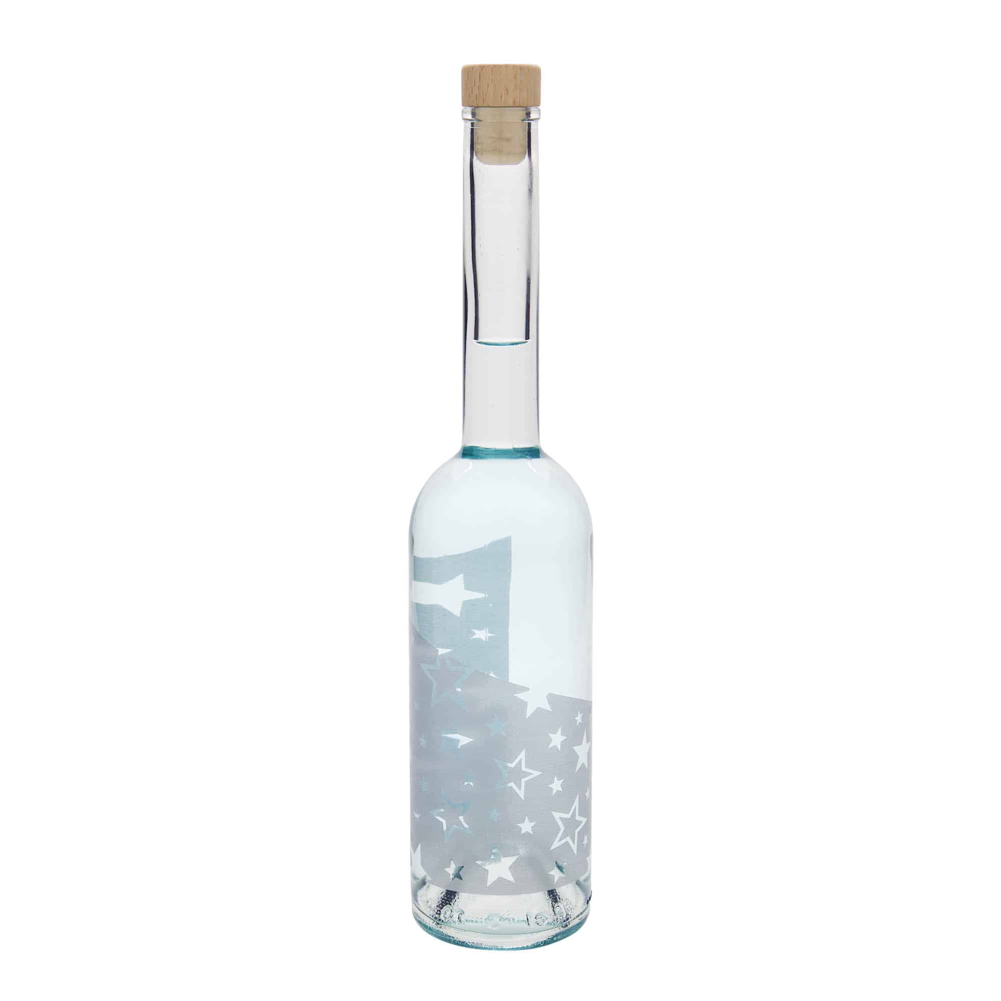500 ml lasipullo 'Ooppera', kuvio: hopeatähdet, suu: korkki