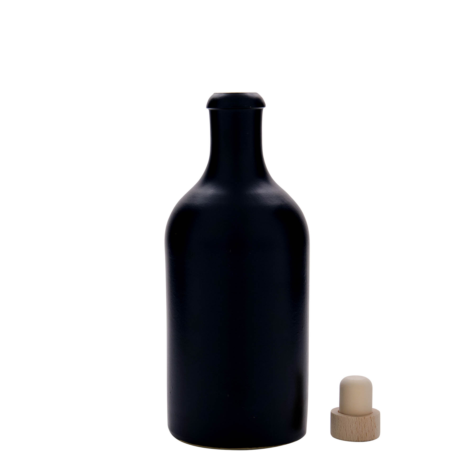 500 ml saviruukku, kivitavara, musta, suuaukko: korkki