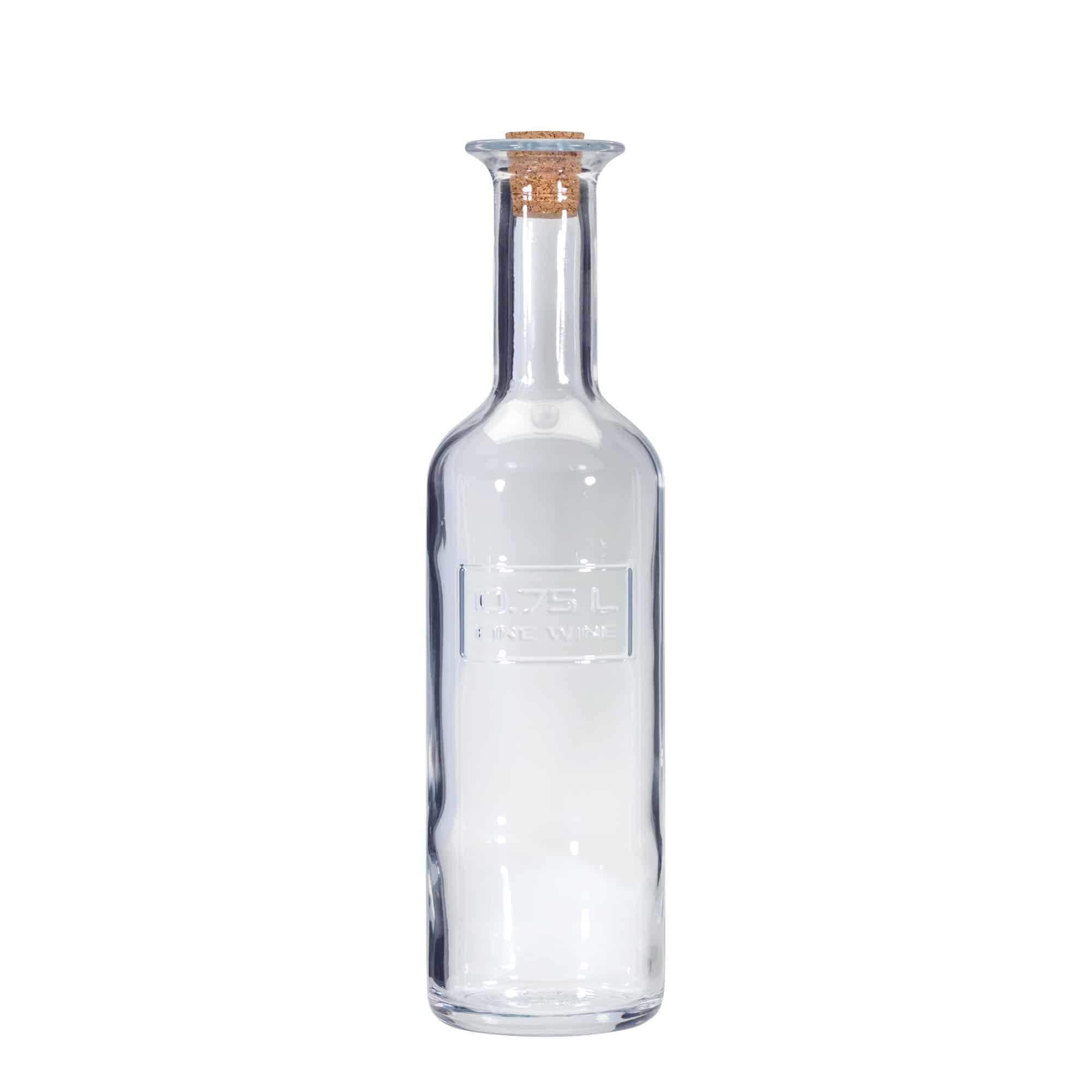 750 ml lasipullo 'Optima Fine Wine', suuaukko: korkki