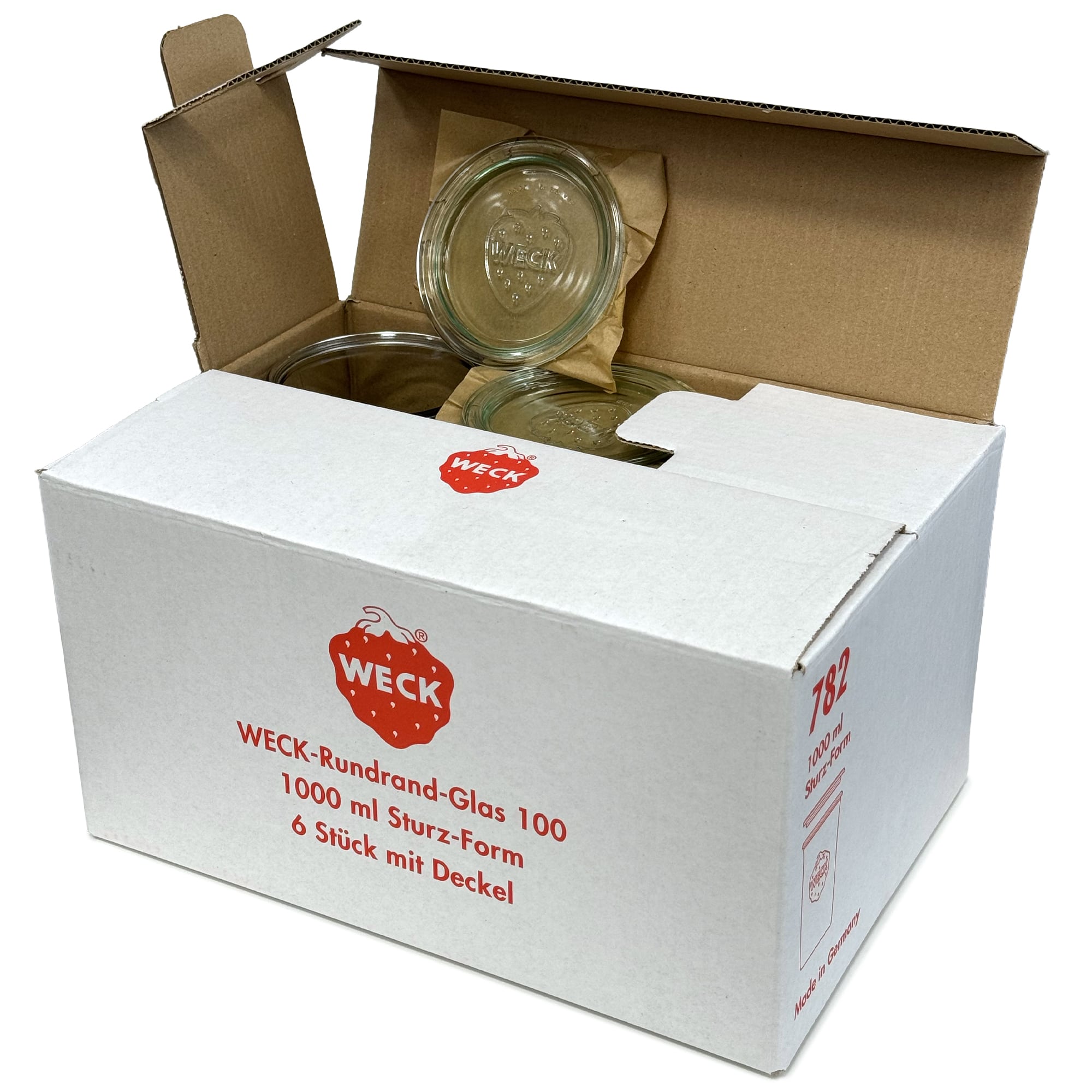 6x 1000 ml WECK-kaatopurkki lasikannella RR 100