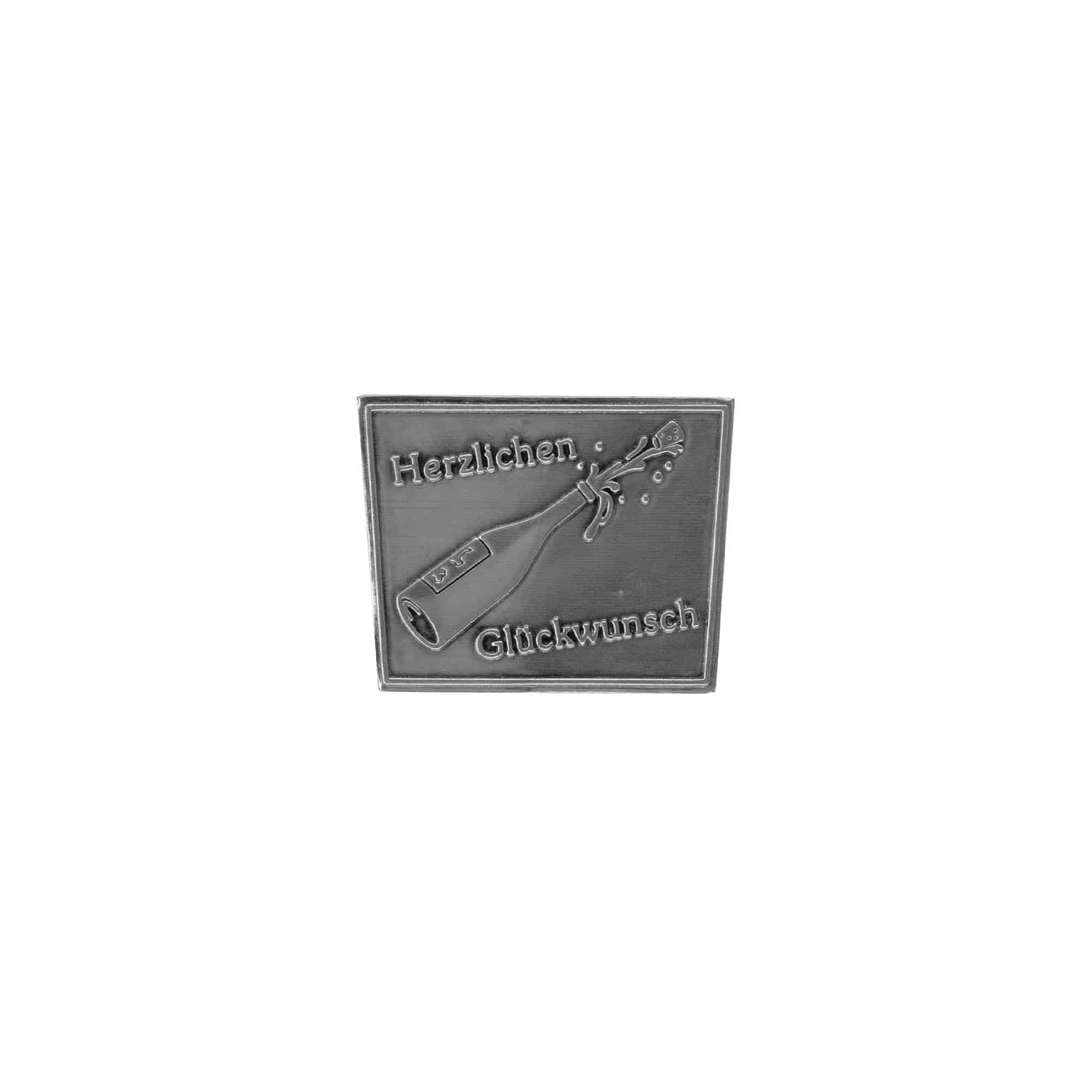 Tin label 'Onnittelut', trapezi, metalli, hopea
