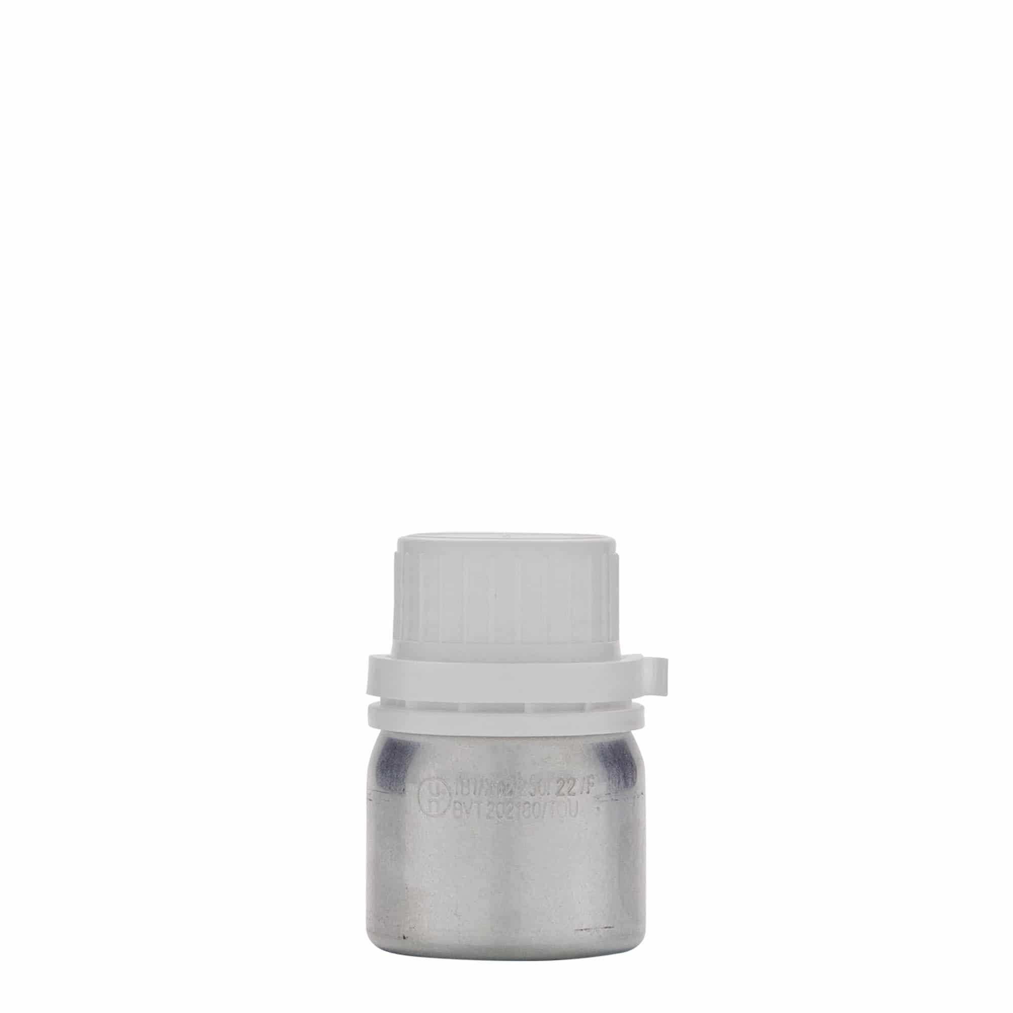 50 ml alumiinipullo, metalli, hopea, suuaukko: DIN 32
