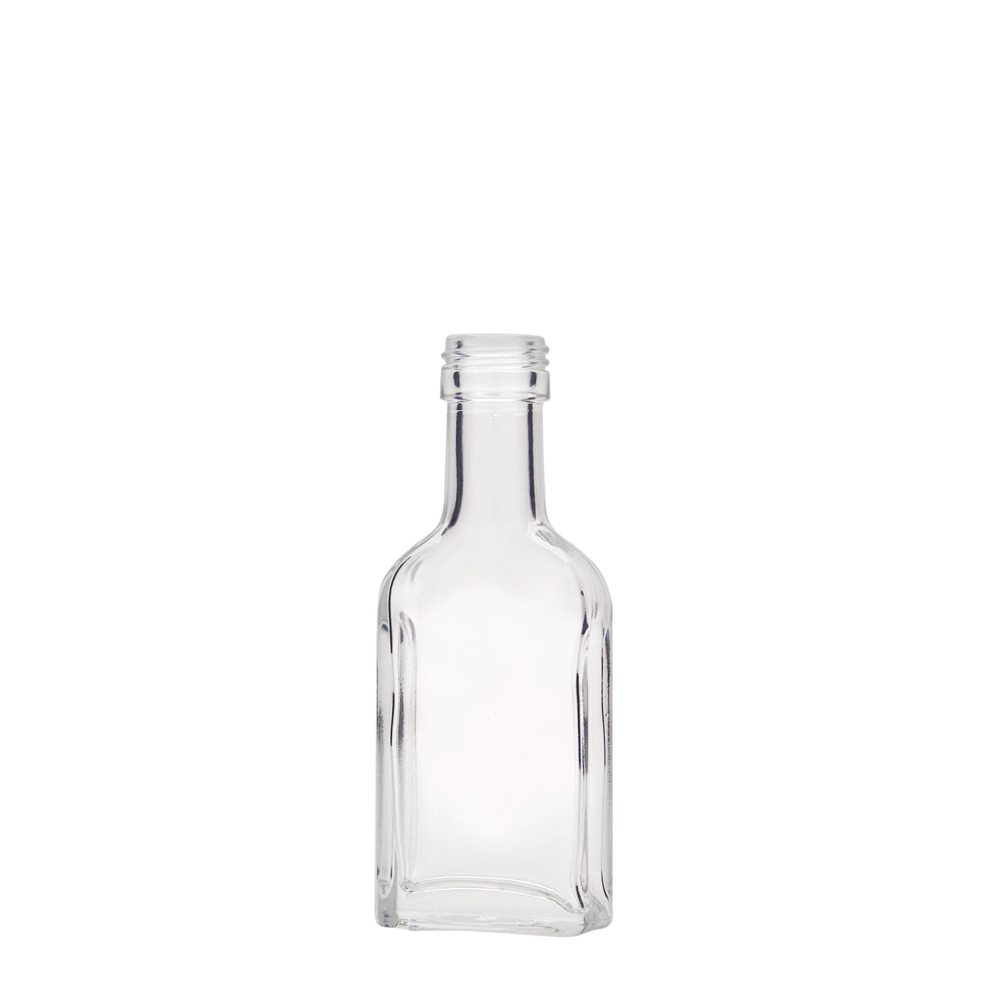 40 ml taskupullo pitkäkaulainen, suorakulmainen, lasia, suuaukko: PP 22 40 ml taskupullo pitkäkaulainen, suorakulmainen, lasia, suuaukko: PP 22