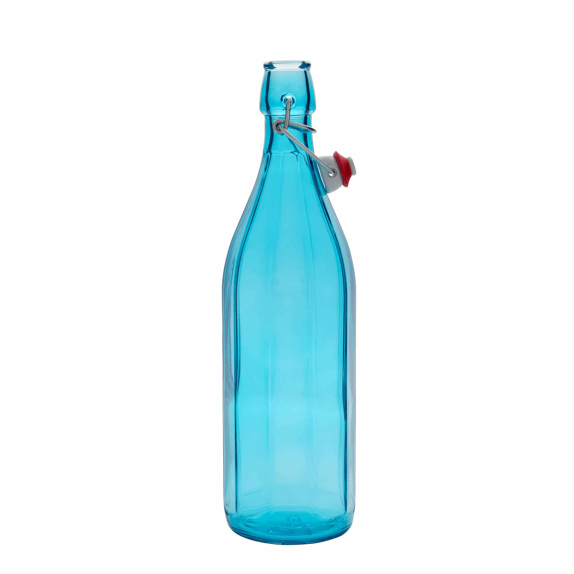 1000 ml lasipullo 'Oxford', kymmenkulmainen, azurinsininen, suu: patenttikorkki