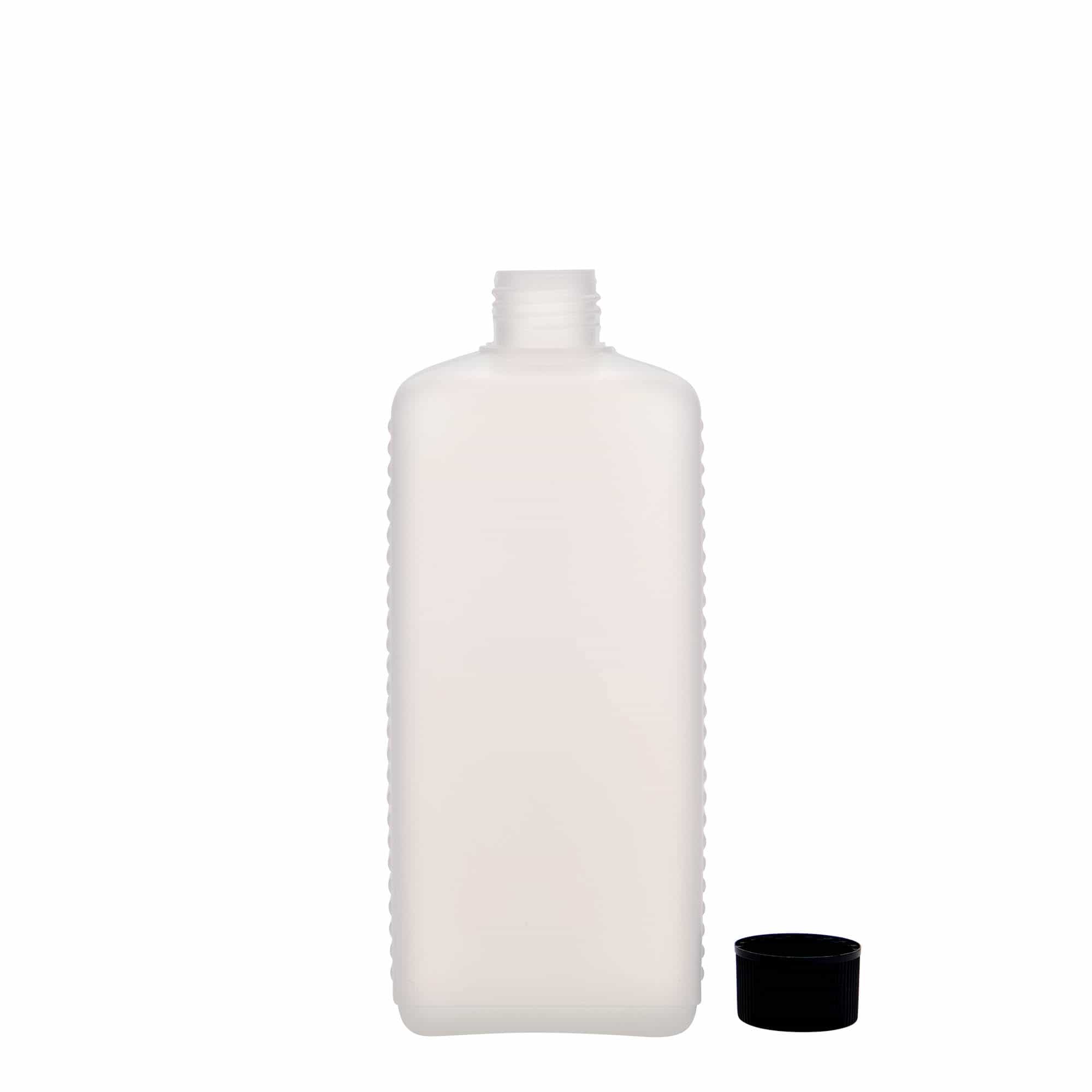 500 ml kanisteripullo, nelikulm., HDPE-muovi, natur, suu: DIN 25 EPE