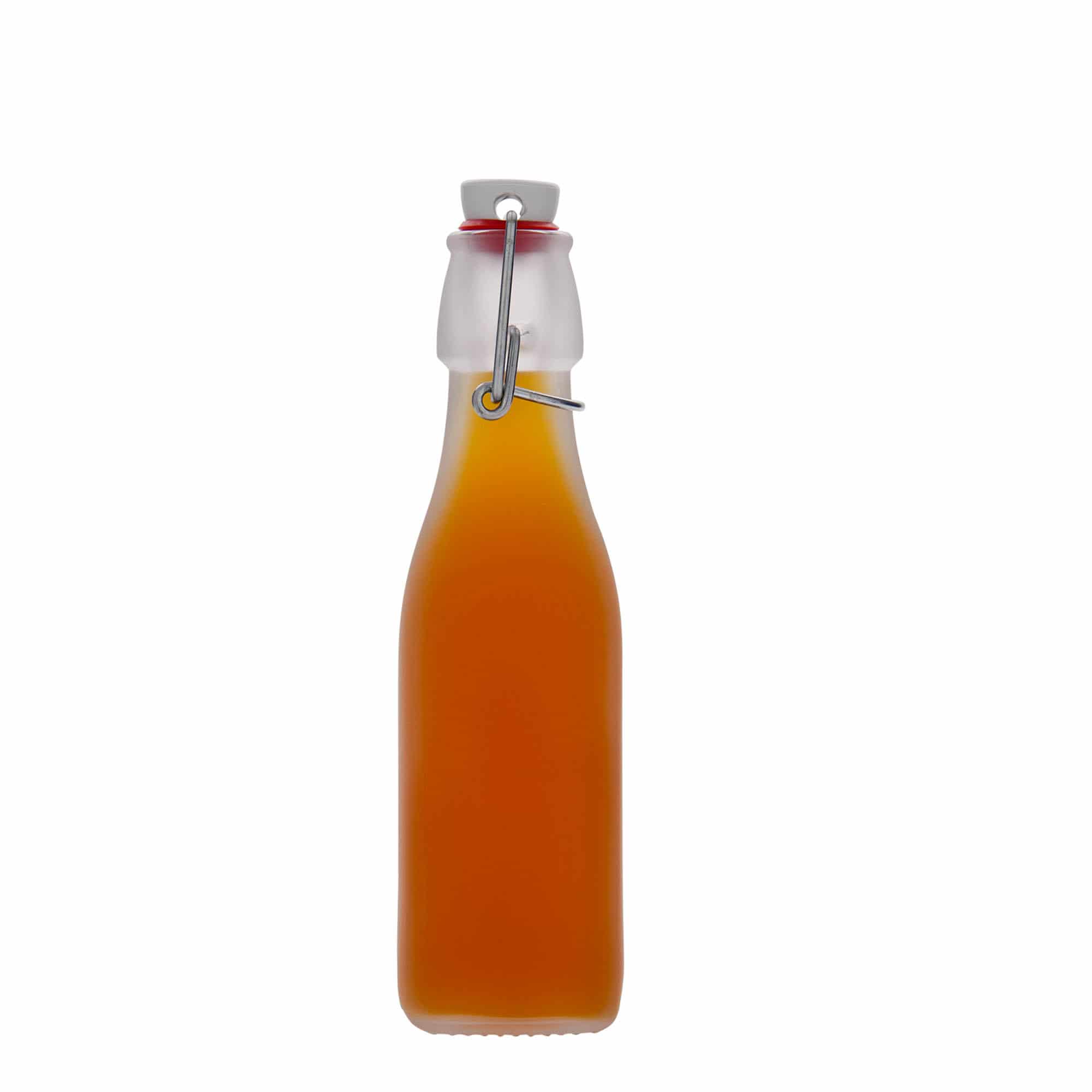 250 ml lasipullo 'Swing, neliö, valkoinen, suuaukko: saranakorkki'
