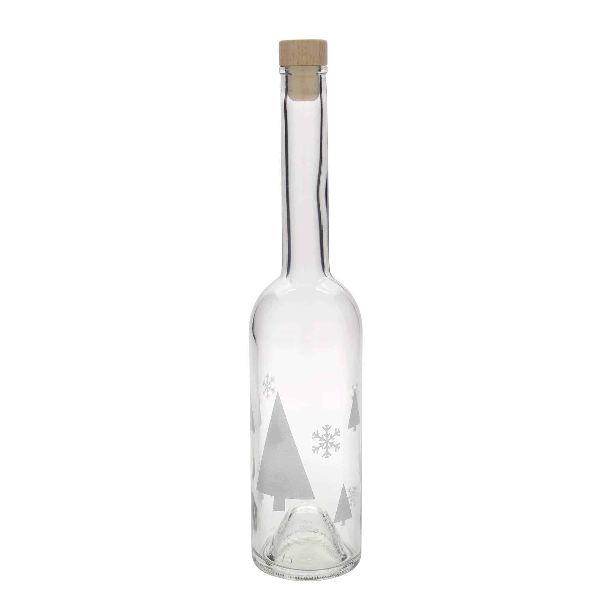 500 ml lasipullo 'Ooppera', kuvio: lumihiutaleet, suu: korkki