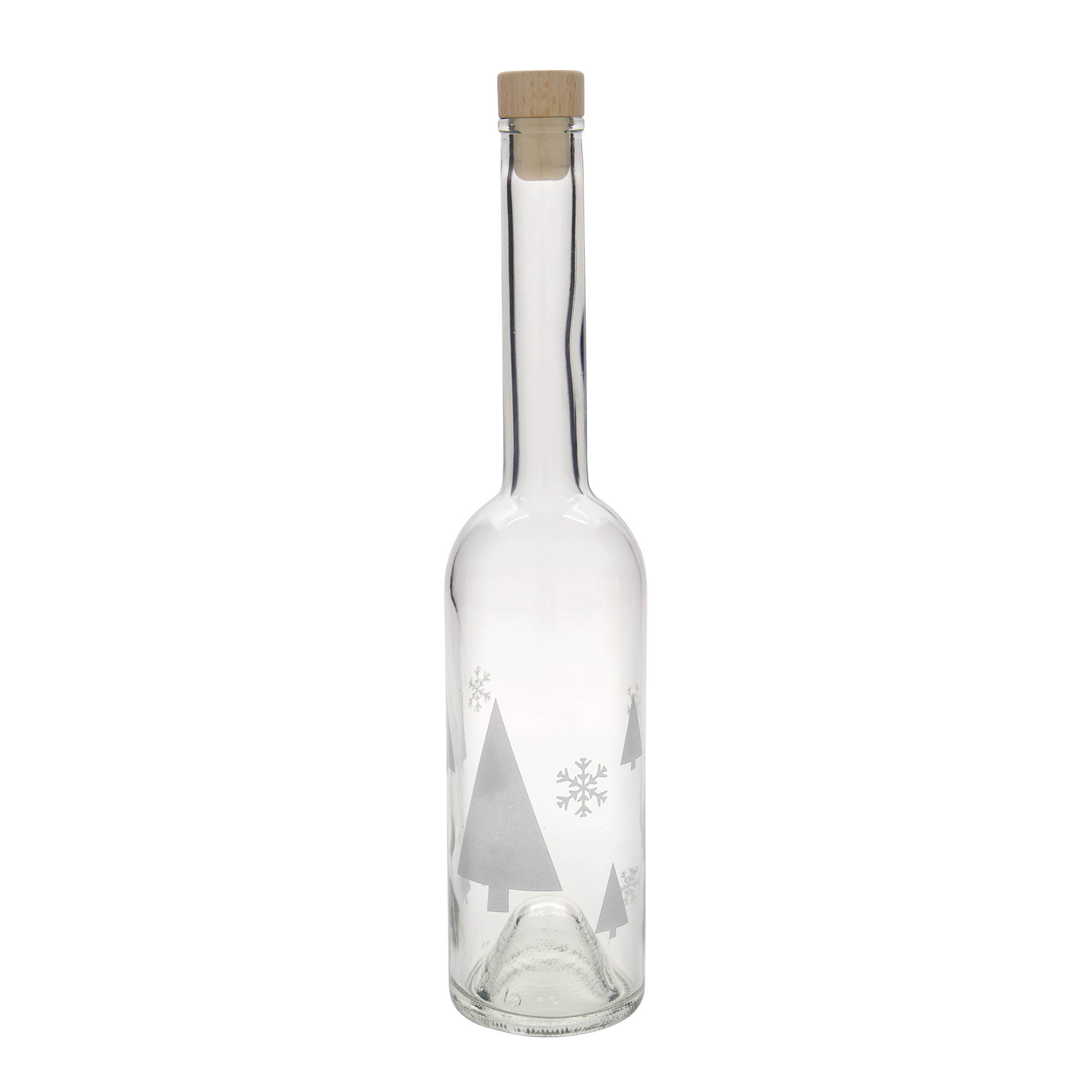 500 ml lasipullo 'Opera', kuvio: lumihiutaleet, suuaukko: korkki