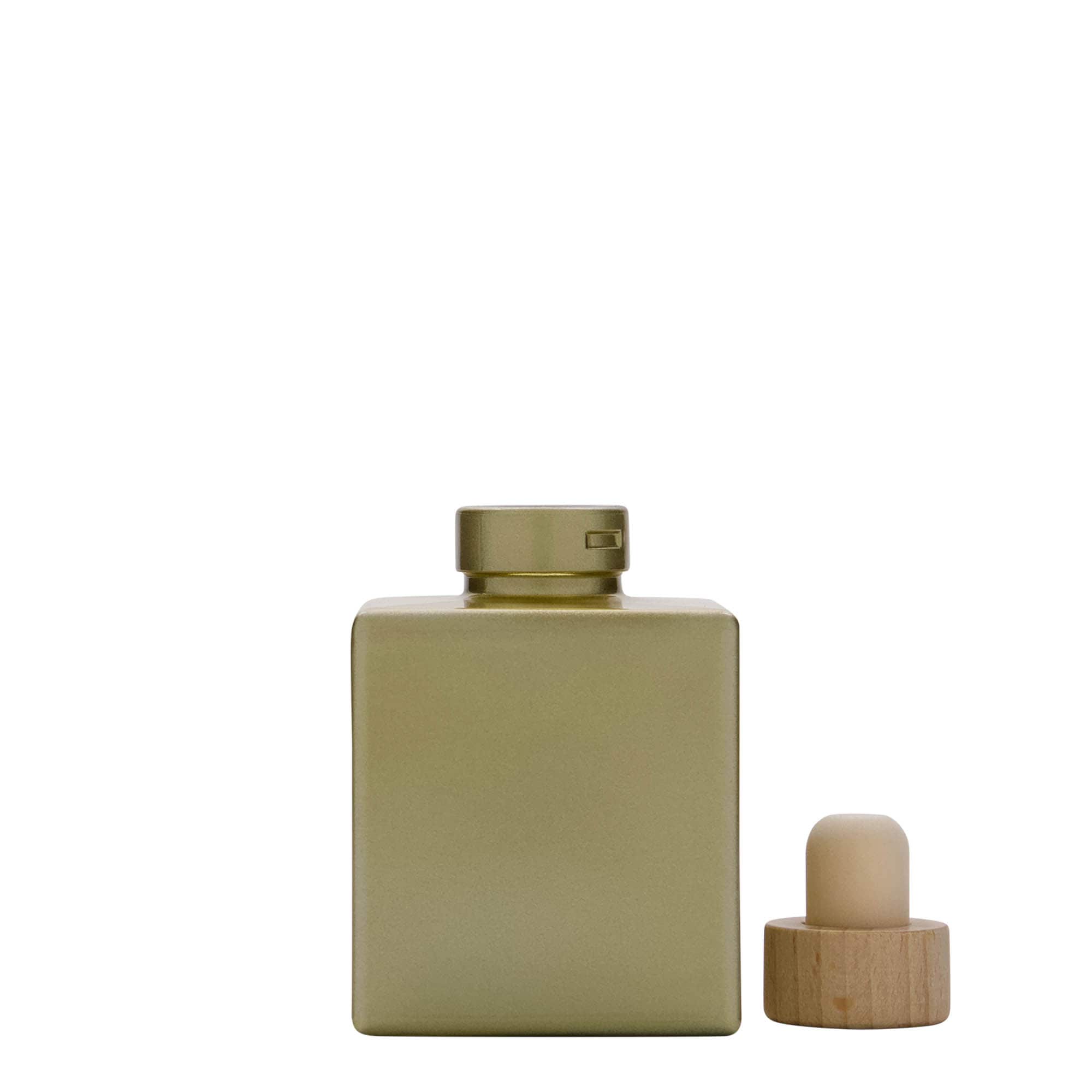 100 ml lasipullo 'Cube', neliskulmainen, kulta, suuaukko: korkki