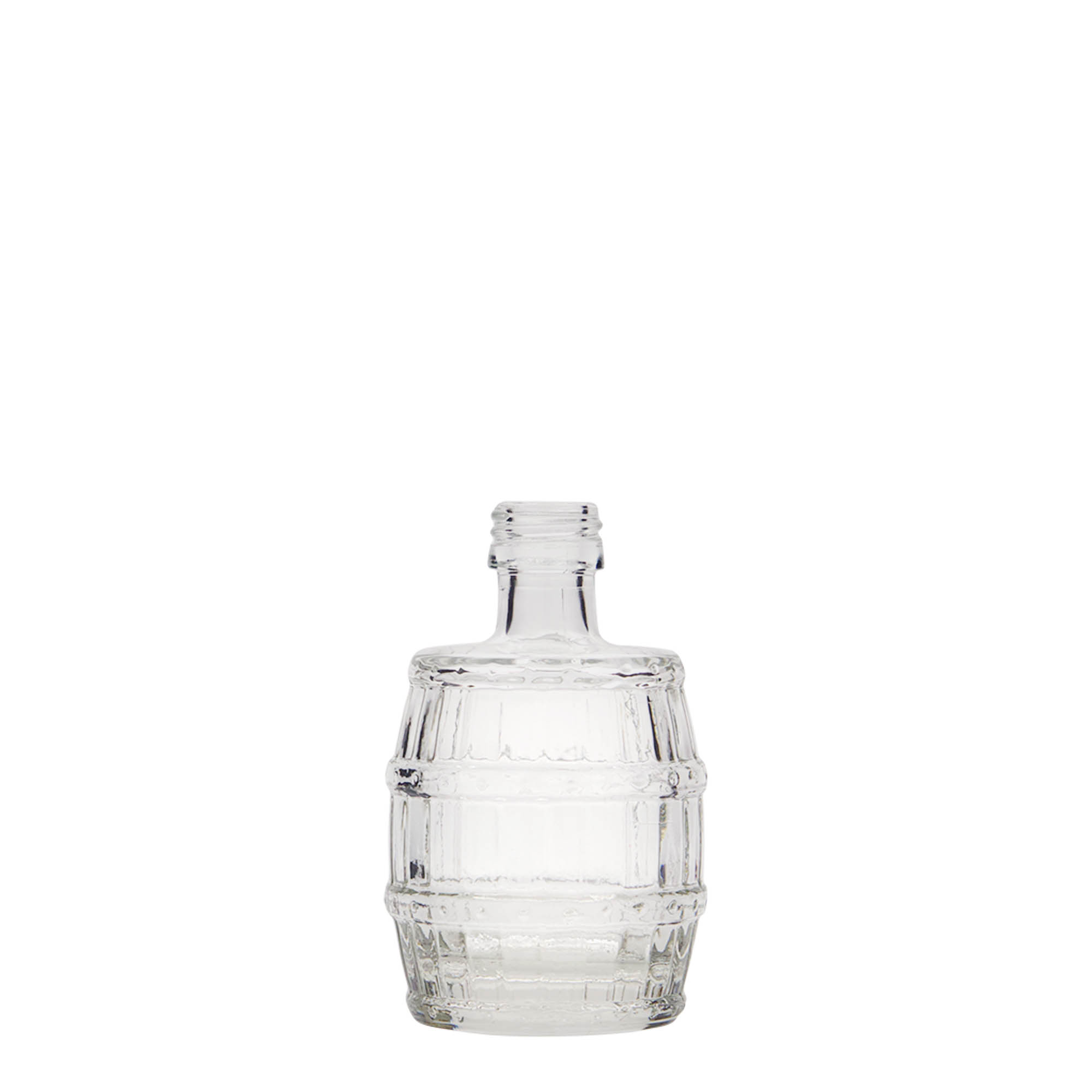 50 ml lasipullo 'tynnyri', suuaukon koko: PP 18 50 ml lasipullo 'tynnyri', suuaukon koko: PP 18