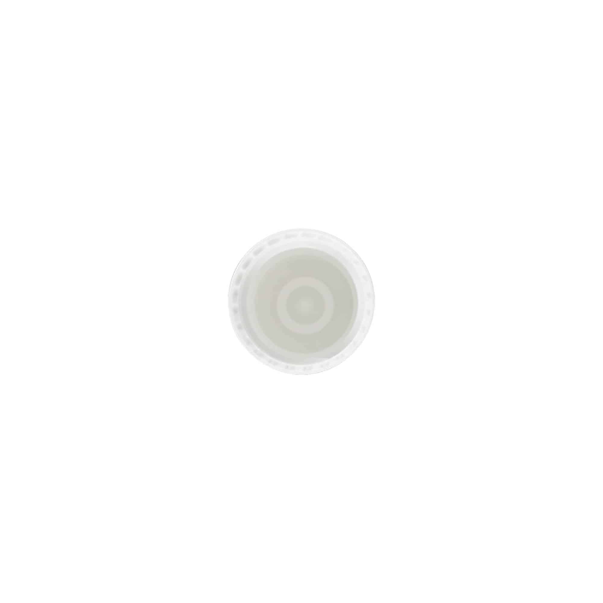 Korkki 10 ml roll-on-pulloon, PP-muovia, valkoinen, suukappaleelle: ruuvikorkki Korkki 10 ml roll-on-pulloon, PP-muovia, valkoinen, suukappaleelle: ruuvikorkki