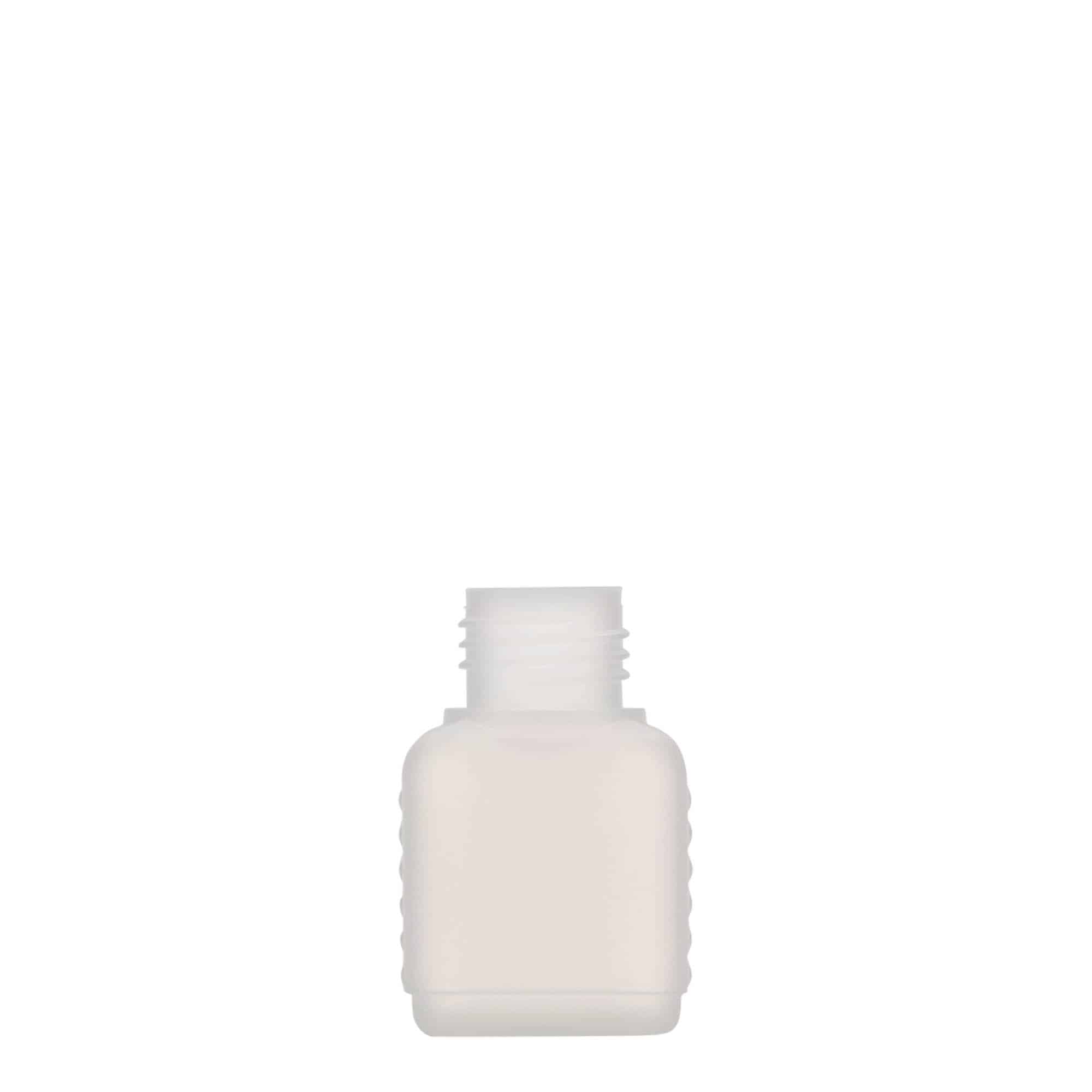 50 ml kanisteripullo, nelikulm., HDPE-muovi, natur, suu: DIN 25 50 ml kanisteripullo, nelikulm., HDPE-muovi, natur, suu: DIN 25