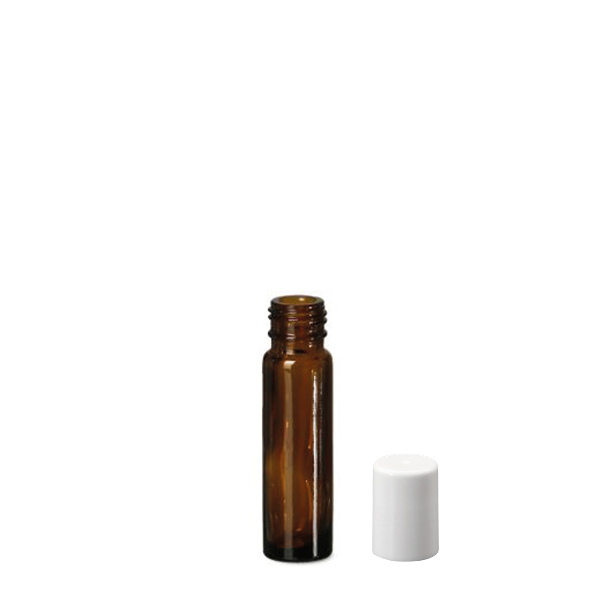 10 ml roll-on-pullo, lasia, ruskea, suuaukko: ruuvikorkki