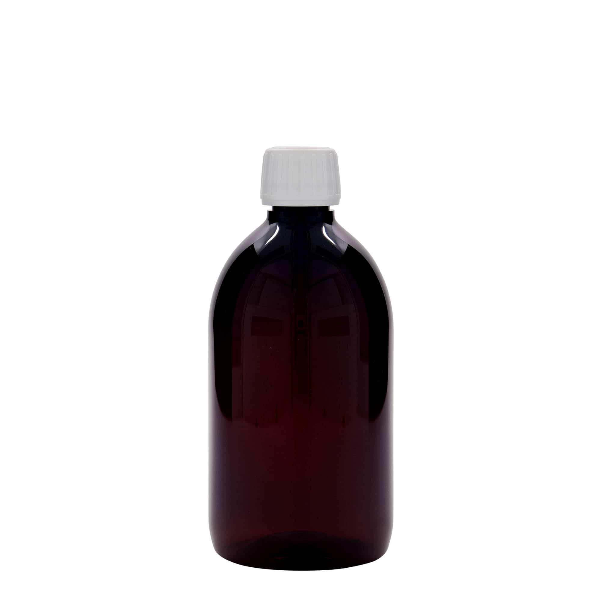 500 ml PET-lääke pullo, ruskea, muovi, suuaukko: PP 28