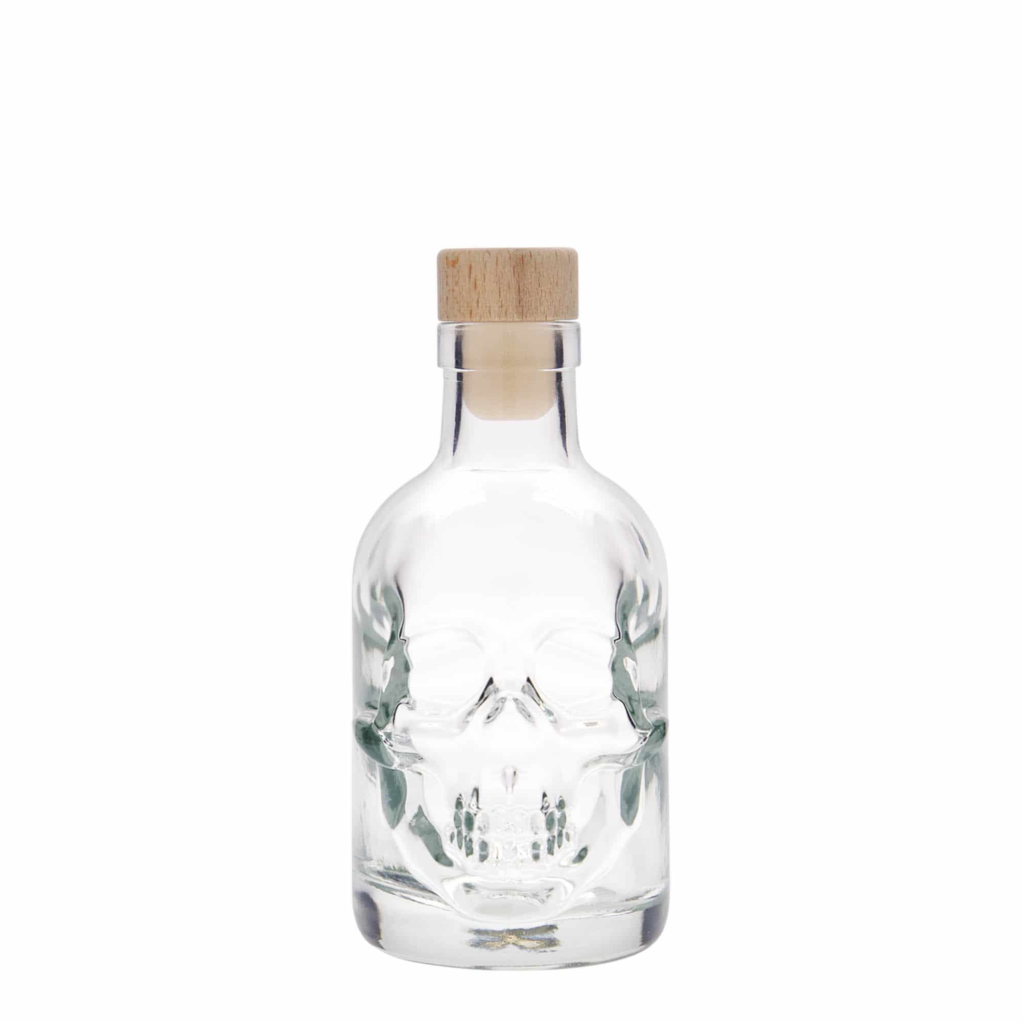 200 ml lasipullo 'Pääkallo', suu: korkki