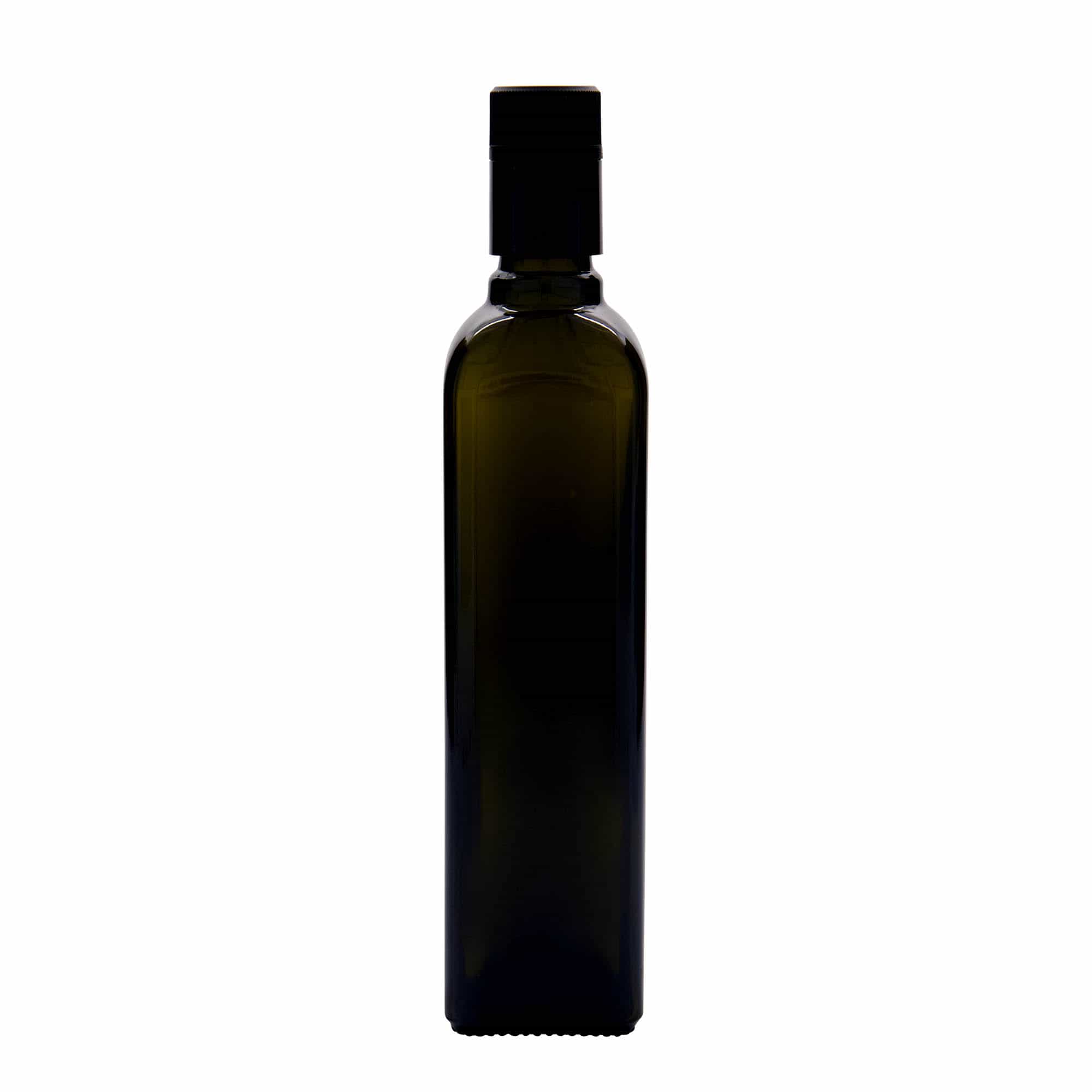 500 ml etikka-/öljypullo 'Quadra', lasi, neliö, antiikinvihreä, suu: DOP