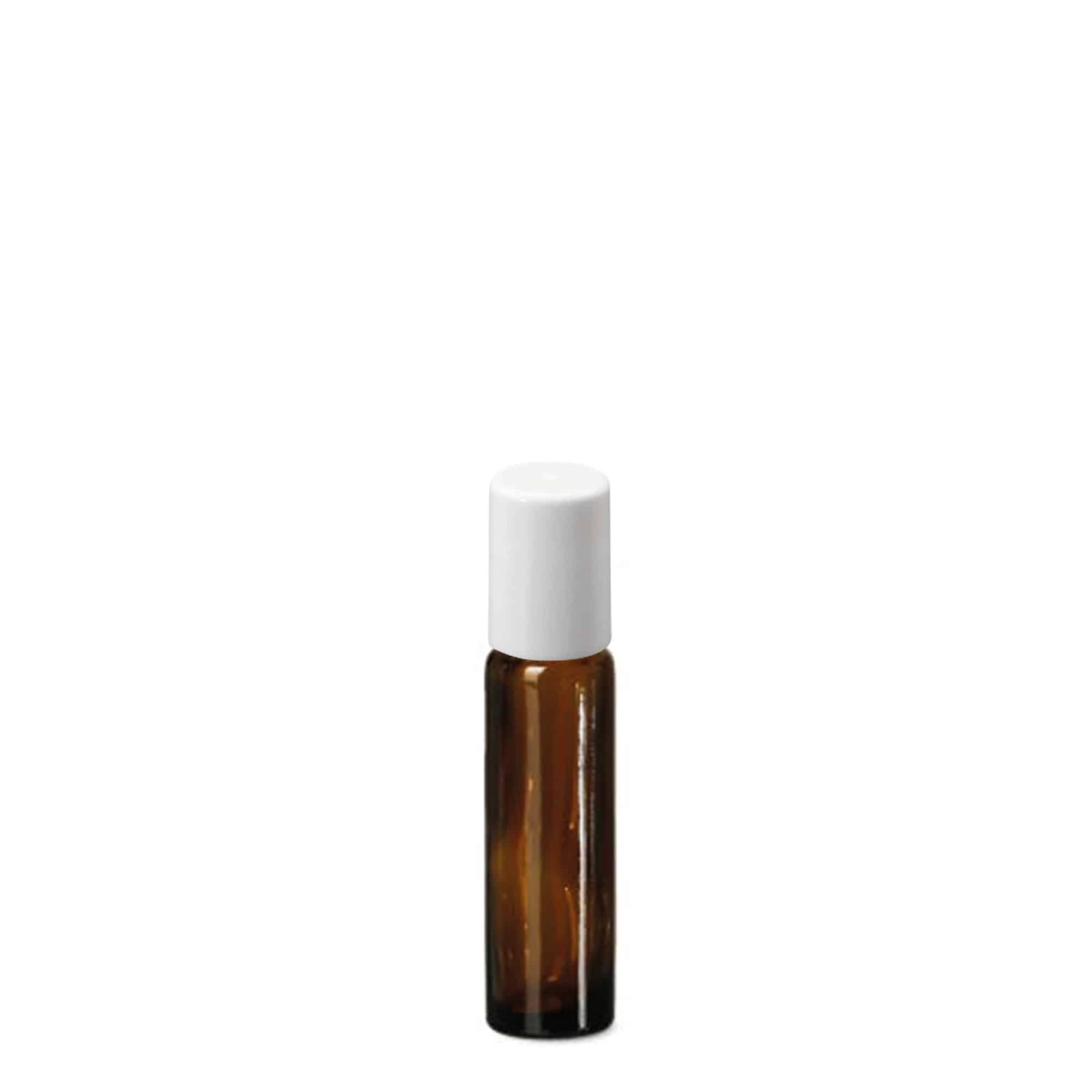 10 ml roll-on-pullo, lasia, ruskea, suuaukko: ruuvikorkki