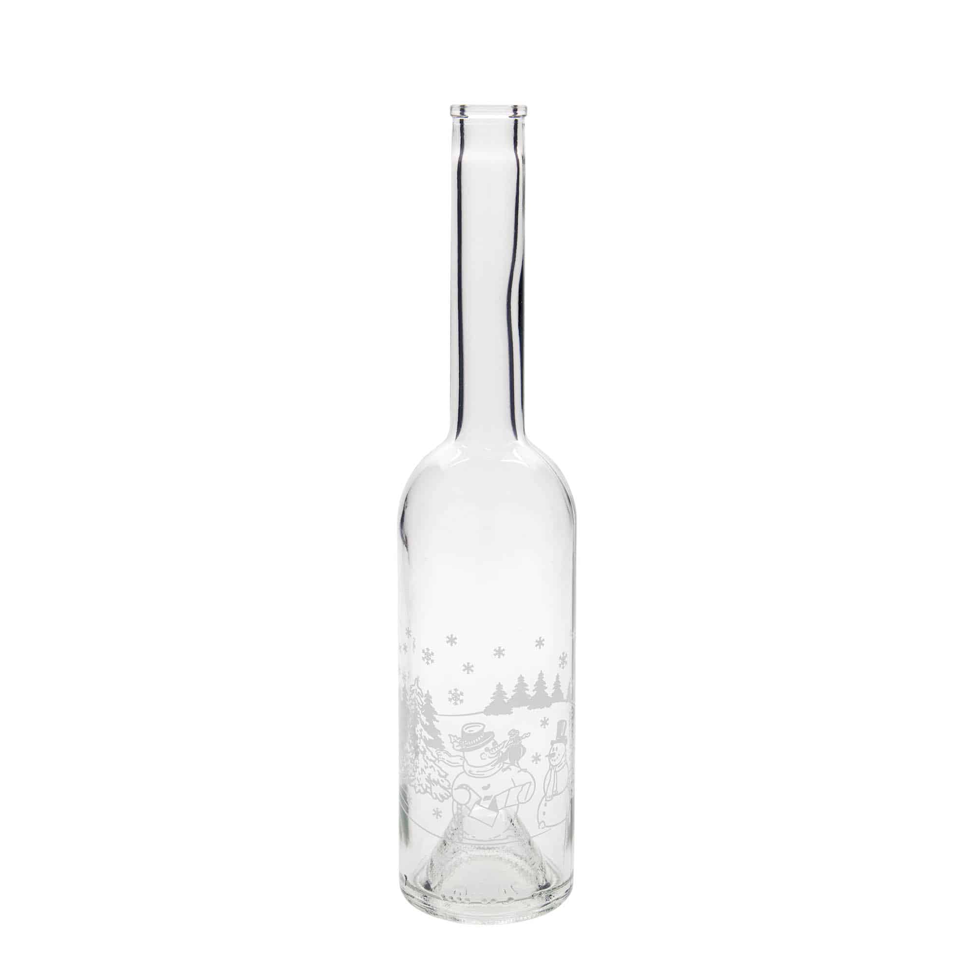 500 ml lasipullo 'Opera', kuvio: lumiukko-pullo, suuaukko: korkki