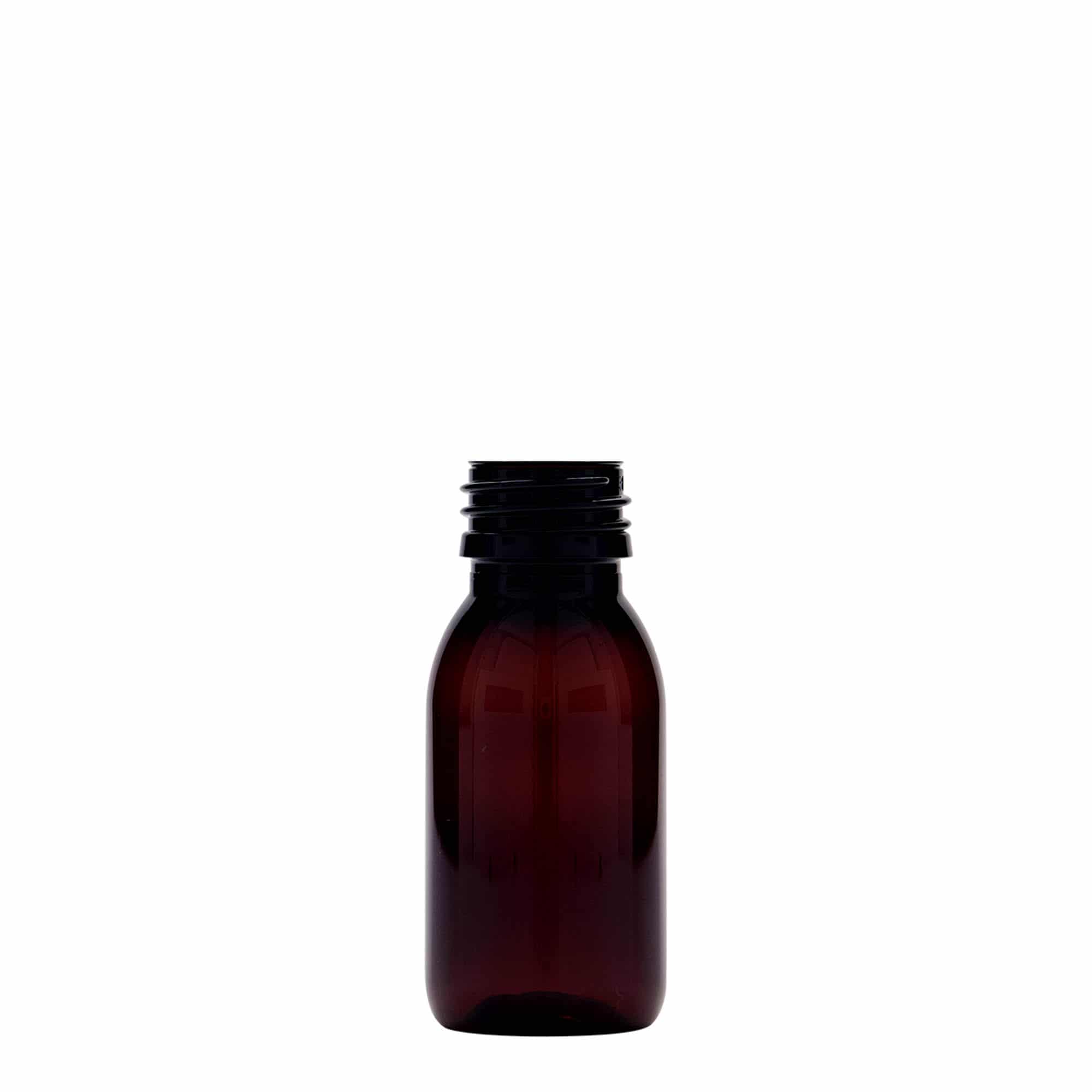 60 ml PET-lääkepullo, ruskea, muovi, suu: PP 28 60 ml PET-lääkepullo, ruskea, muovi, suu: PP 28