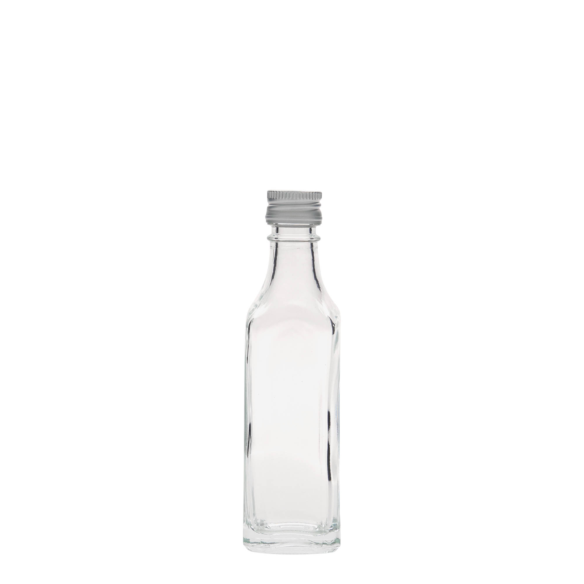 50 ml lasipullo 'Siena', neliömäinen, suuaukko: PP 18 50 ml lasipullo 'Siena', neliömäinen, suuaukko: PP 18