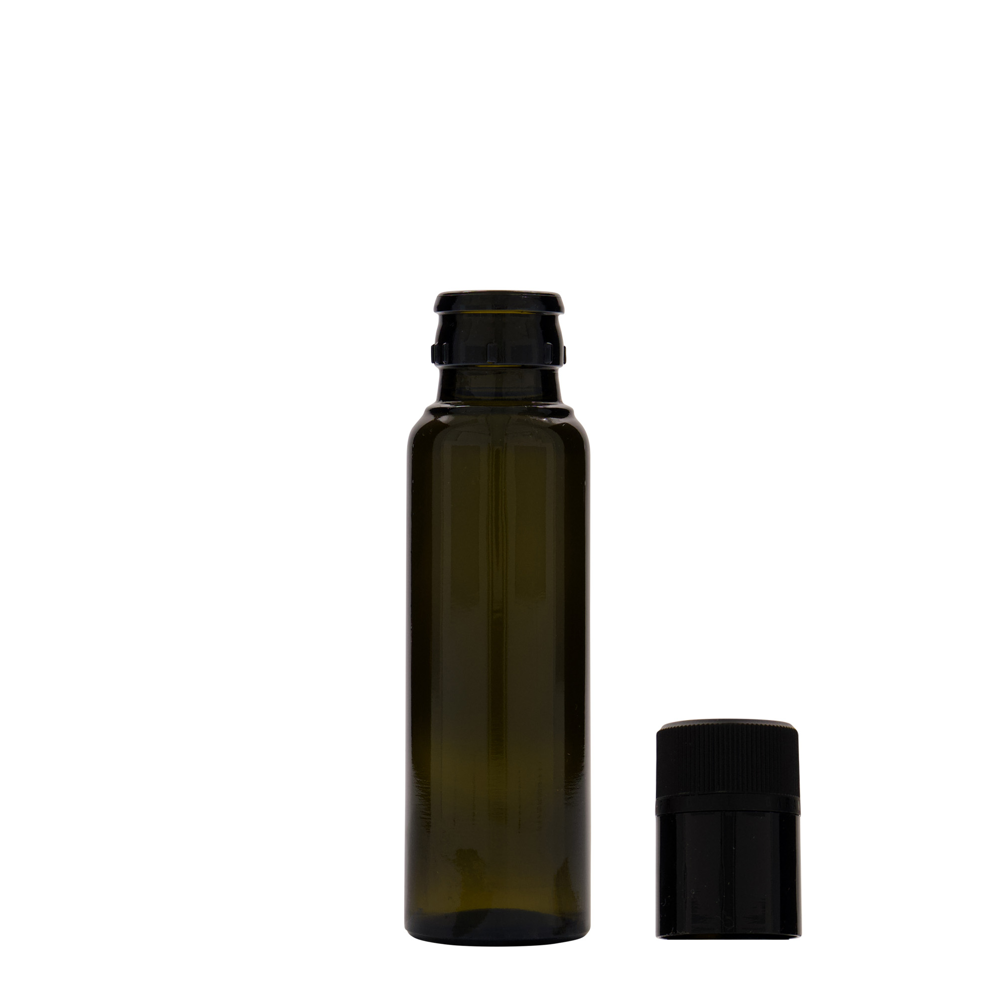 100 ml etikka-/öljypullo ”Willy New”, lasia, antiikkivihreä, suuaukko: DOP