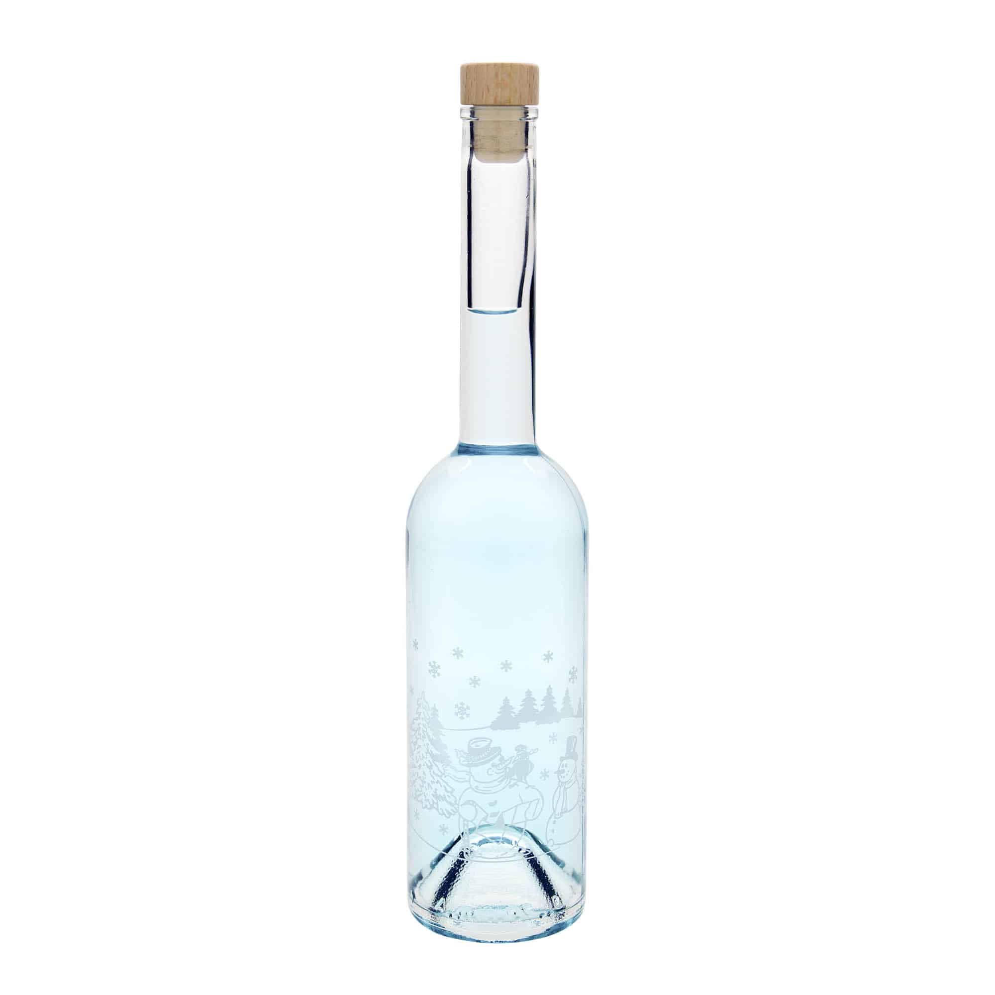 500 ml lasipullo 'Opera', kuvio: lumiukko-pullo, suuaukko: korkki