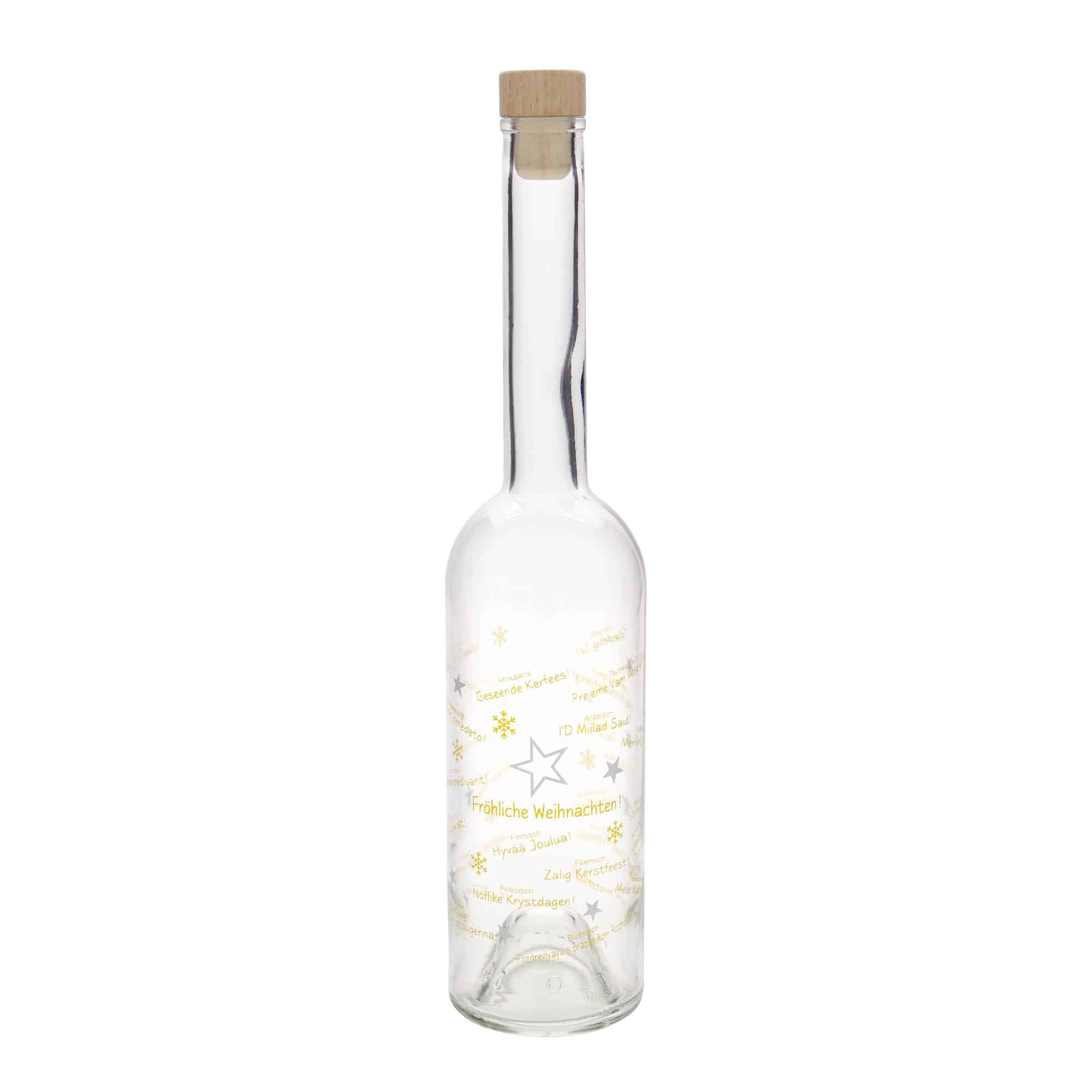 500 ml lasipullo 'Ooppera', kuvio: Maailman joulu, suu: korkki