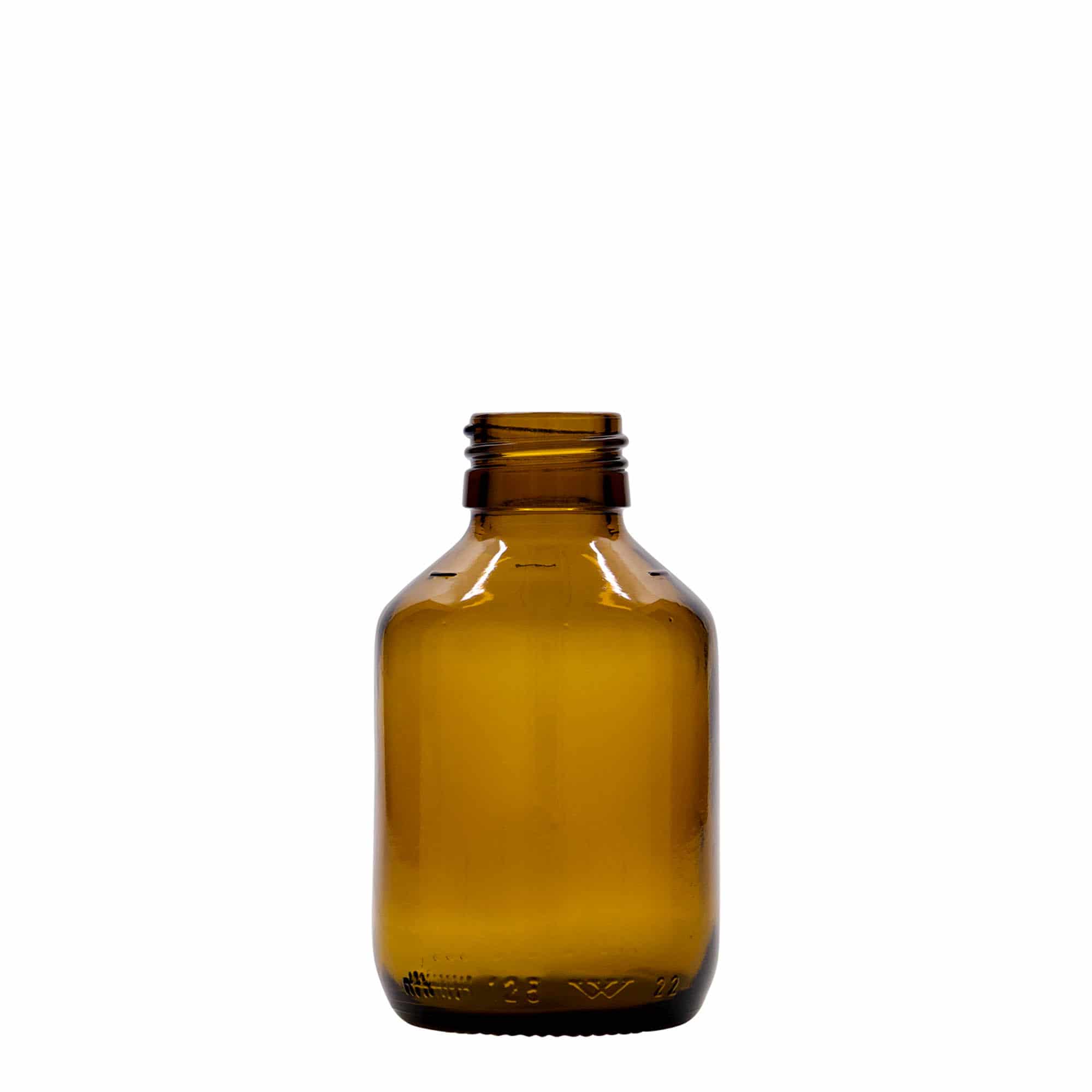 125 ml lääkepullo, ruskea, lasi, suu: PP 28 125 ml lääkepullo, ruskea, lasi, suu: PP 28