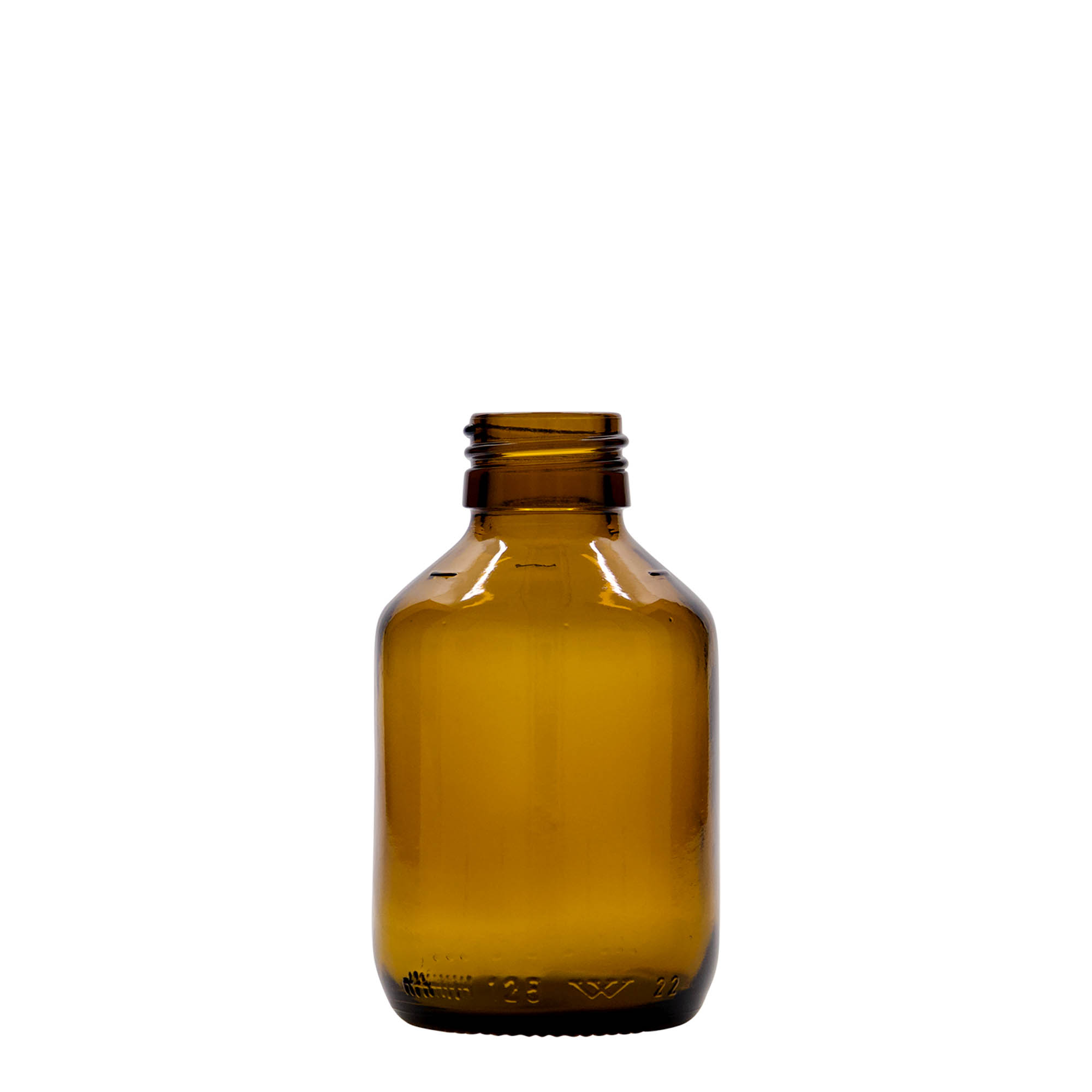 125 ml lääkepullo, ruskea, lasia, suuaukko: PP 28