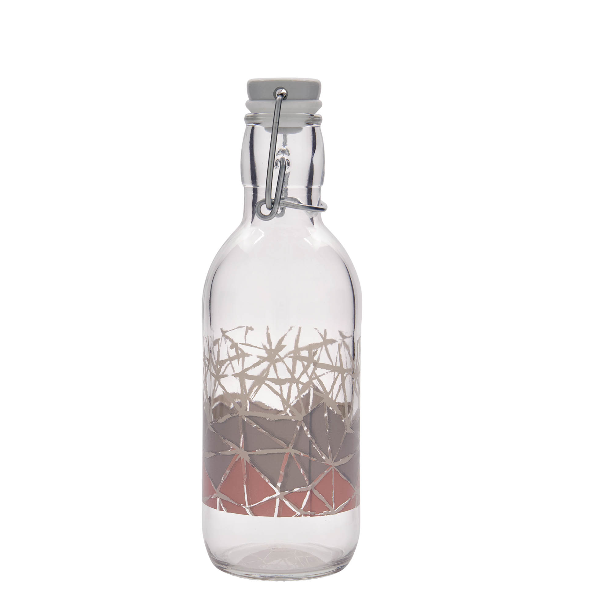 500 ml lasipullo Emilia painatuksella 'Manolibera rosa', suuaukon suljin: lukkohelat