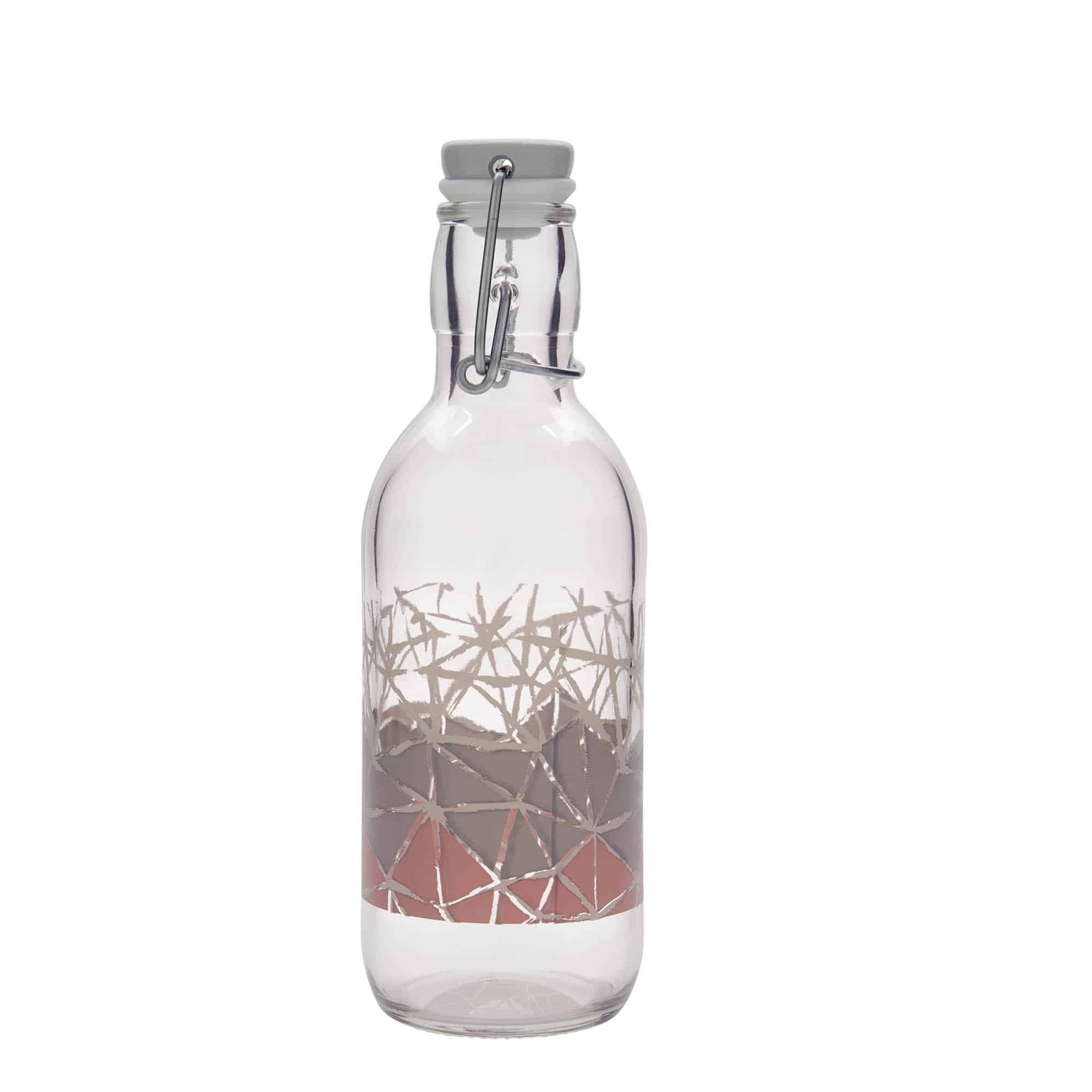 500 ml lasipullo Emilia painatuksella 'Manolibera rosa', suuaukon suljin: lukkohelat