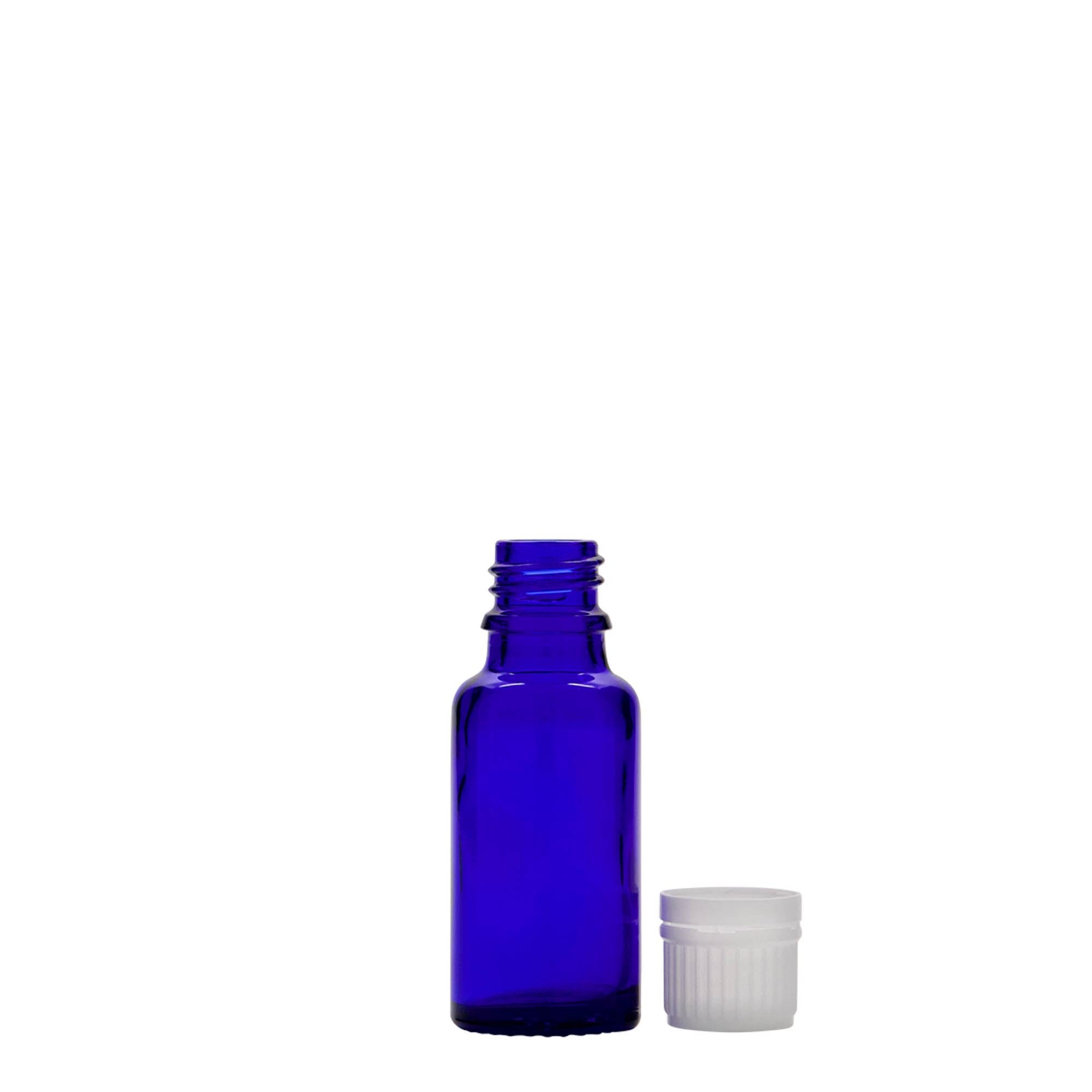 20 ml lääkepullo, lasia, kuninkaansininen, suuaukko: DIN 18 20 ml lääkepullo, lasia, kuninkaansininen, suuaukko: DIN 18