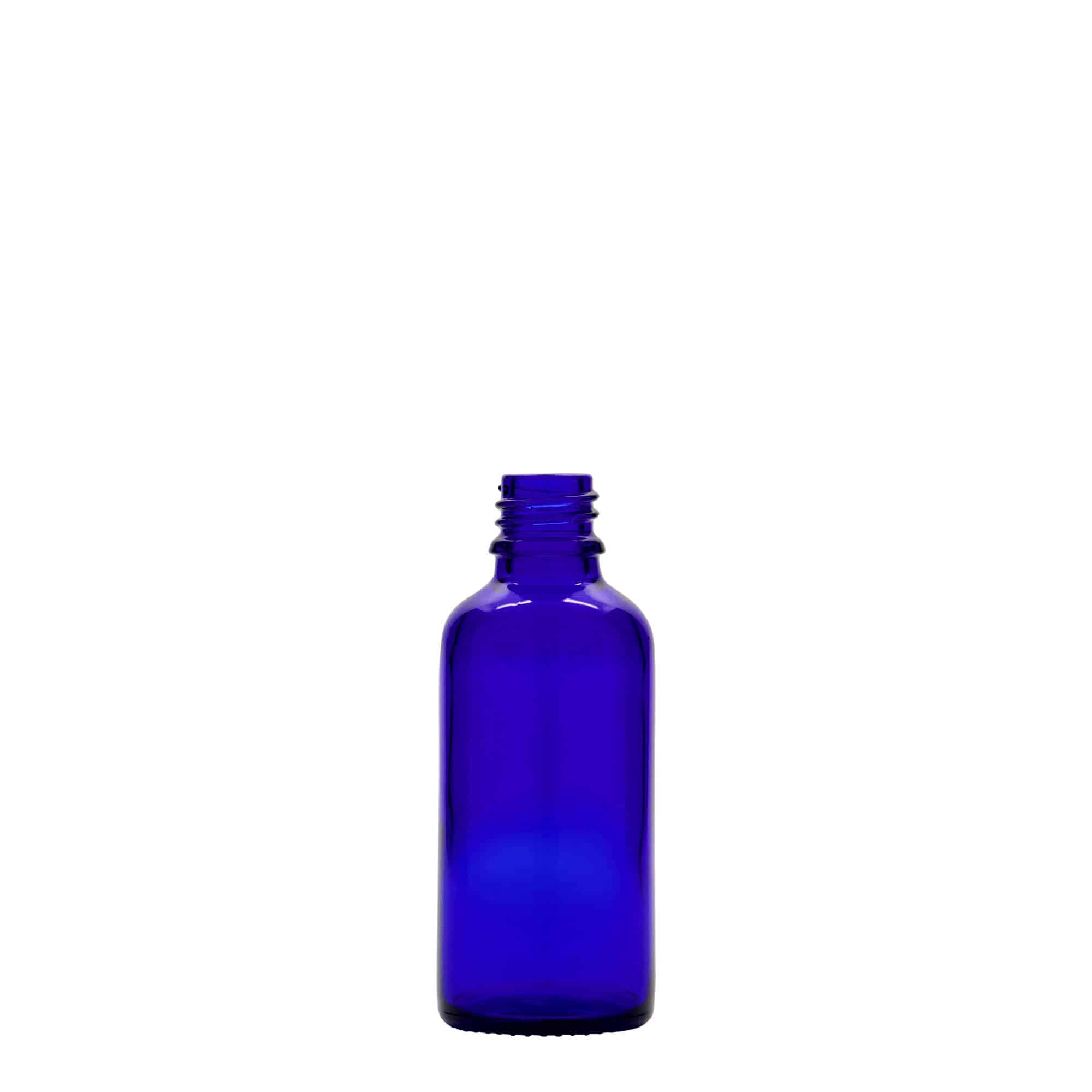 50 ml lääkepullo, lasi, laivastonsininen, suu: DIN 18