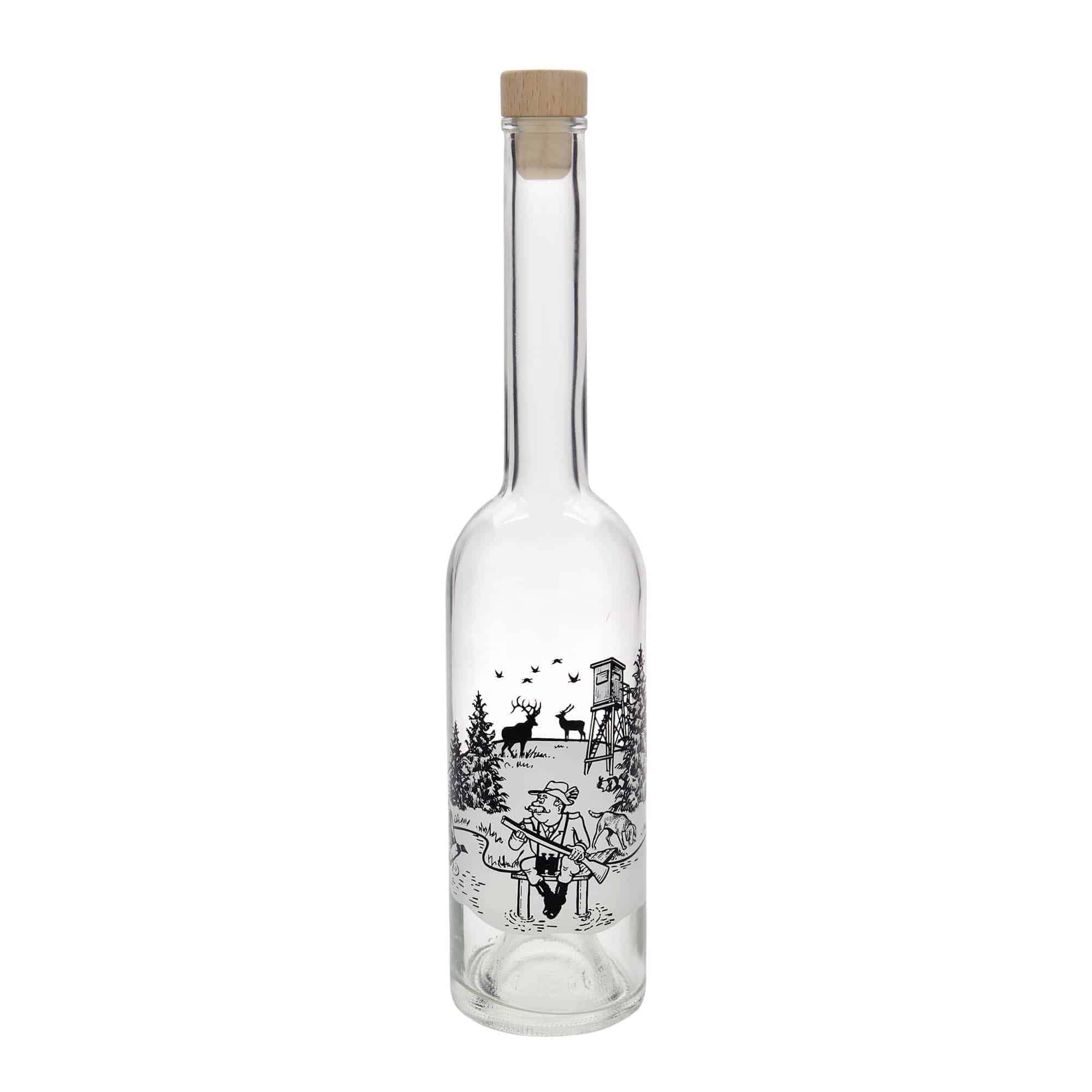 500 ml lasipullo ”Opera”, kuvio: Metsästäjä, suuaukko: korkki